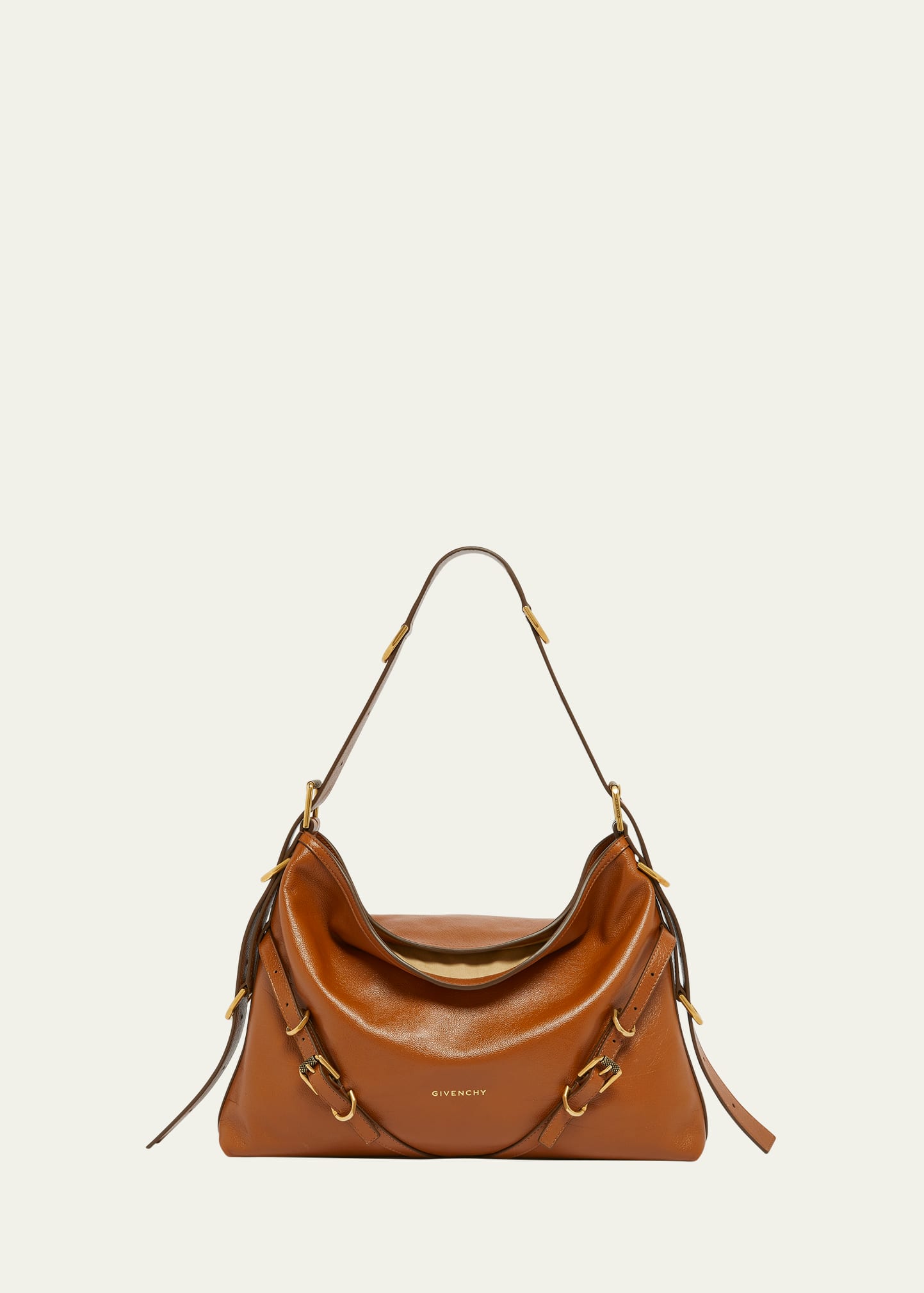Shop Givenchy Voyou Medium Shoulder Bag In Shiny Tumbled Leather In Soft Tan