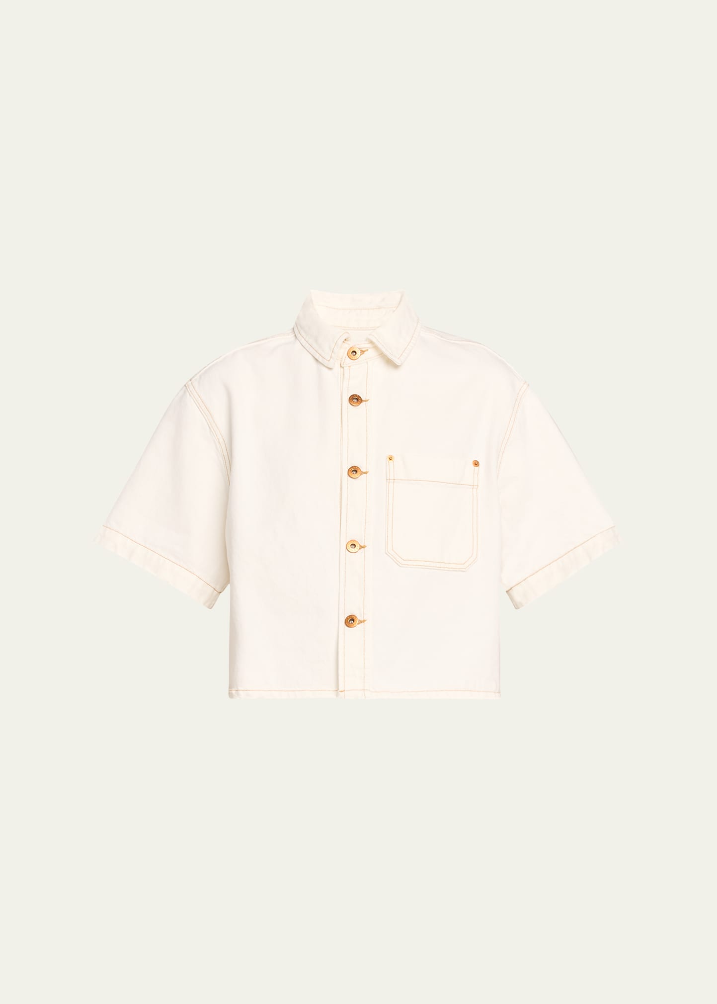 Shop Slvrlake Cara Short-sleeve Denim Cropped Shirt In Natural Wh