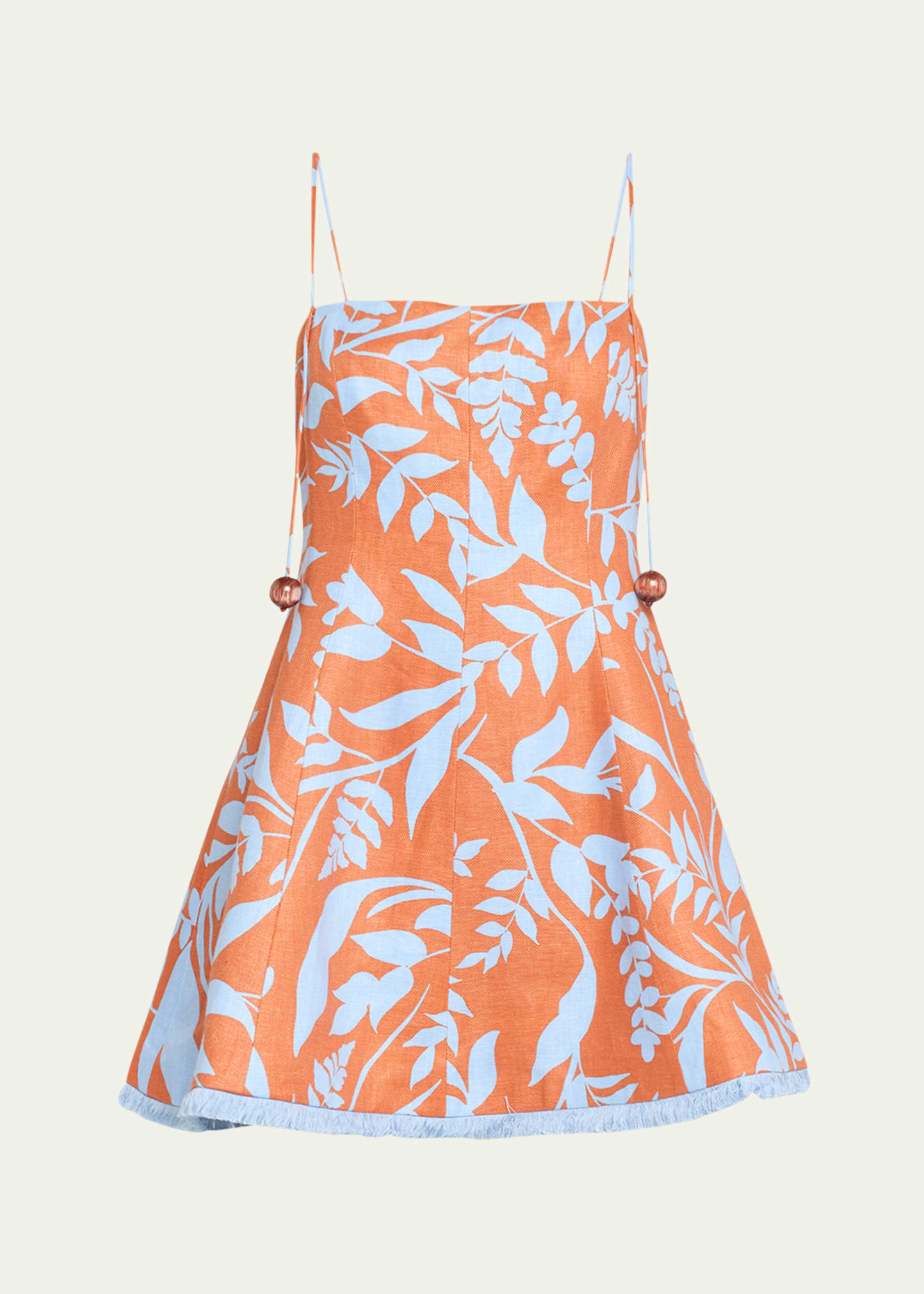 Shop Alexis Christy Square-neck Linen Mini Dress In Blue Leaf