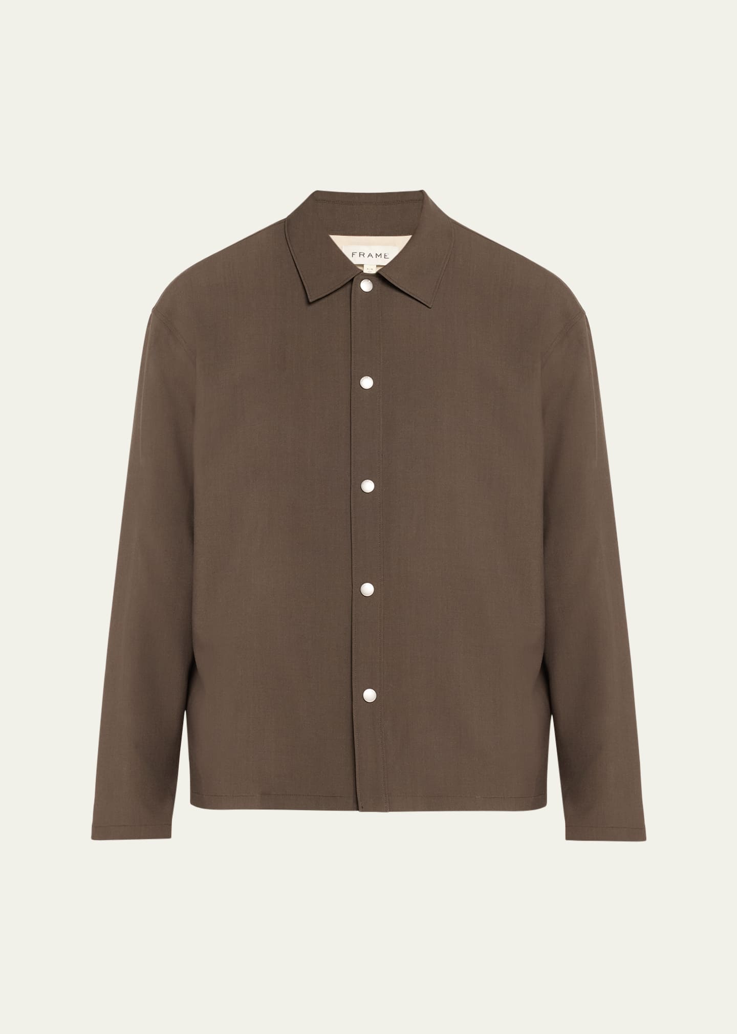 Shop Frame Men's Snap-front Wool Overshirt In Brown