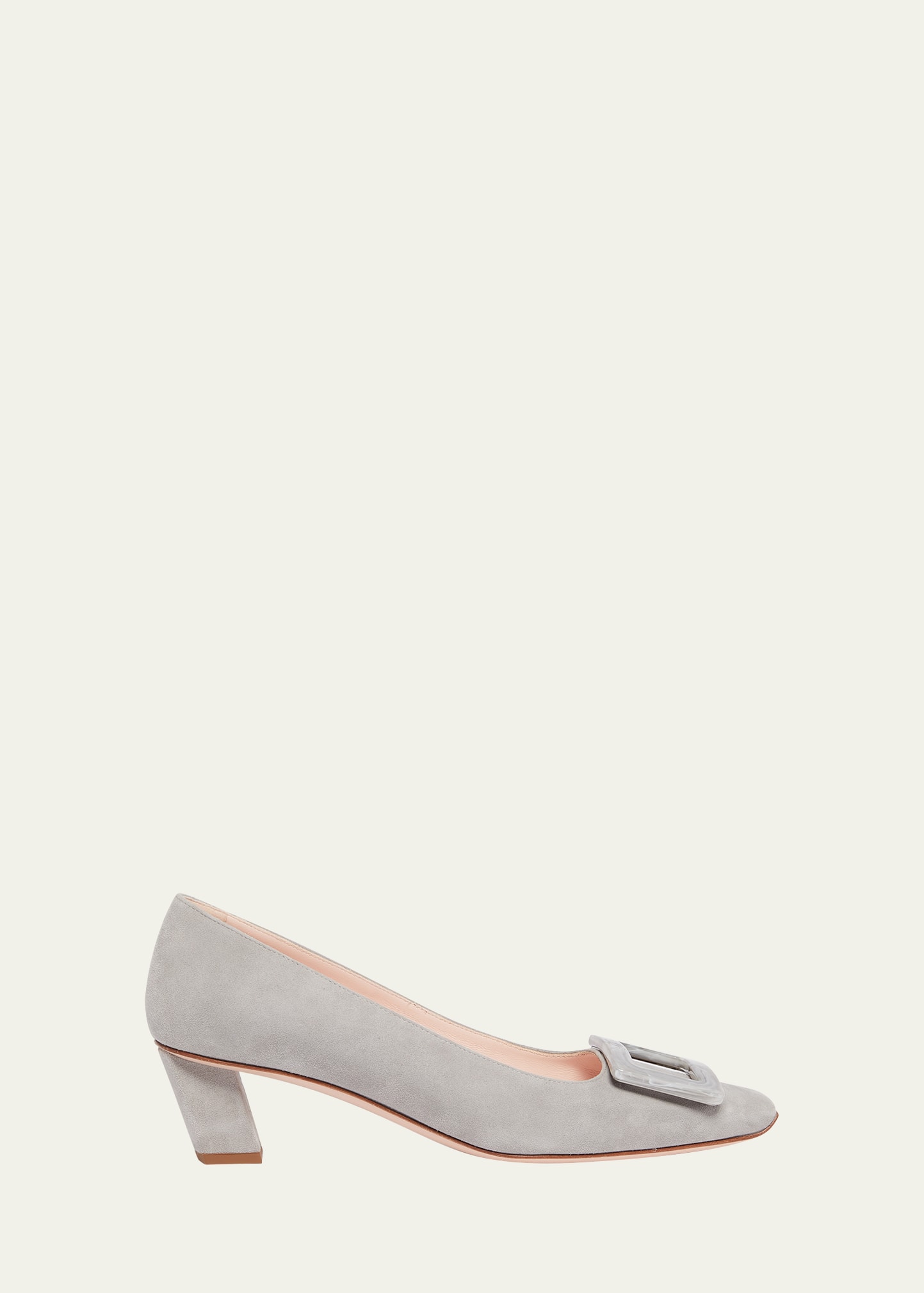 Roger Vivier 45mm Belle Vivier Suede Pumps In Grigio Chiaro