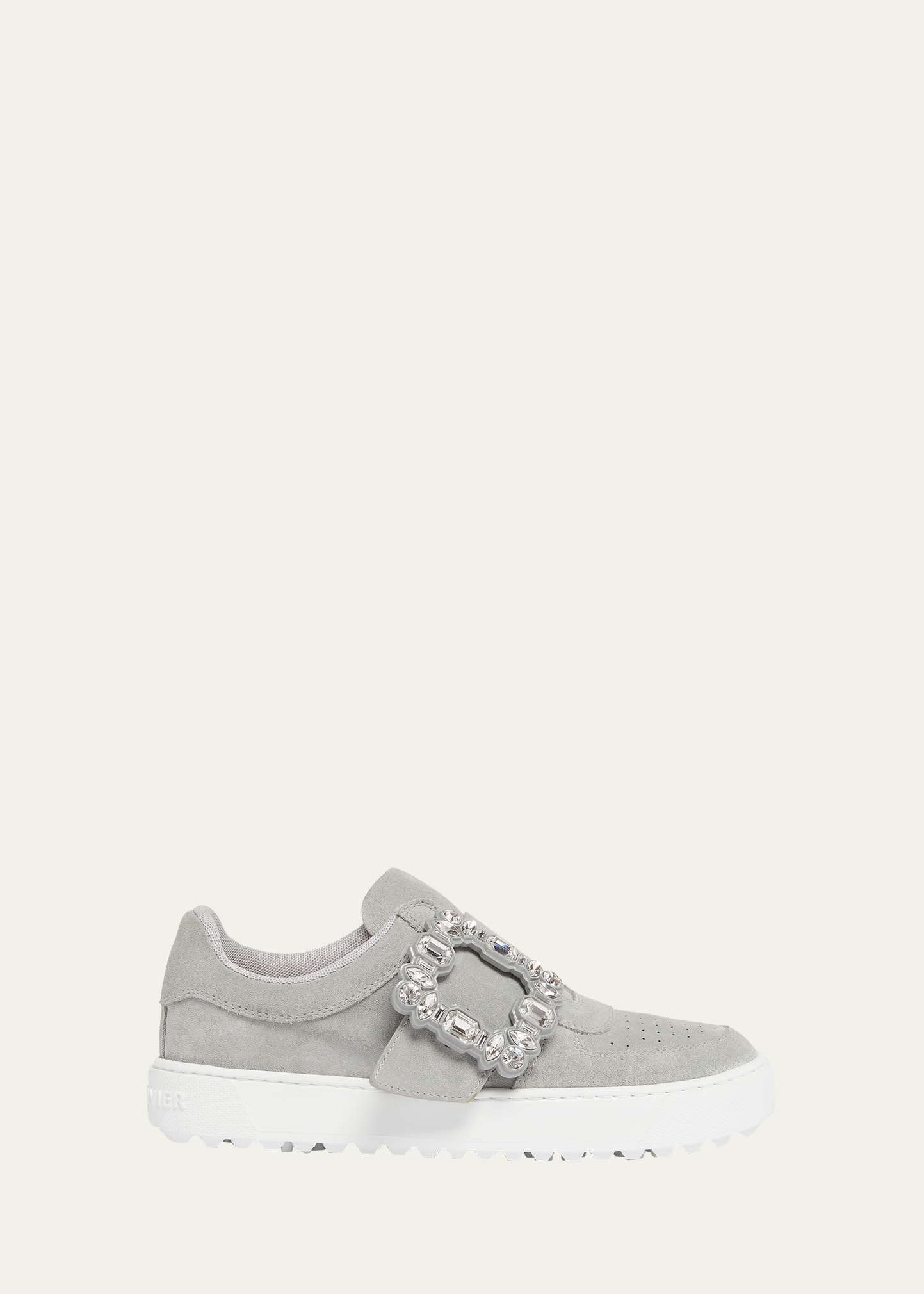 Roger Vivier Very Vivier Suede Buckle Slip-on Sneakers In Grigio