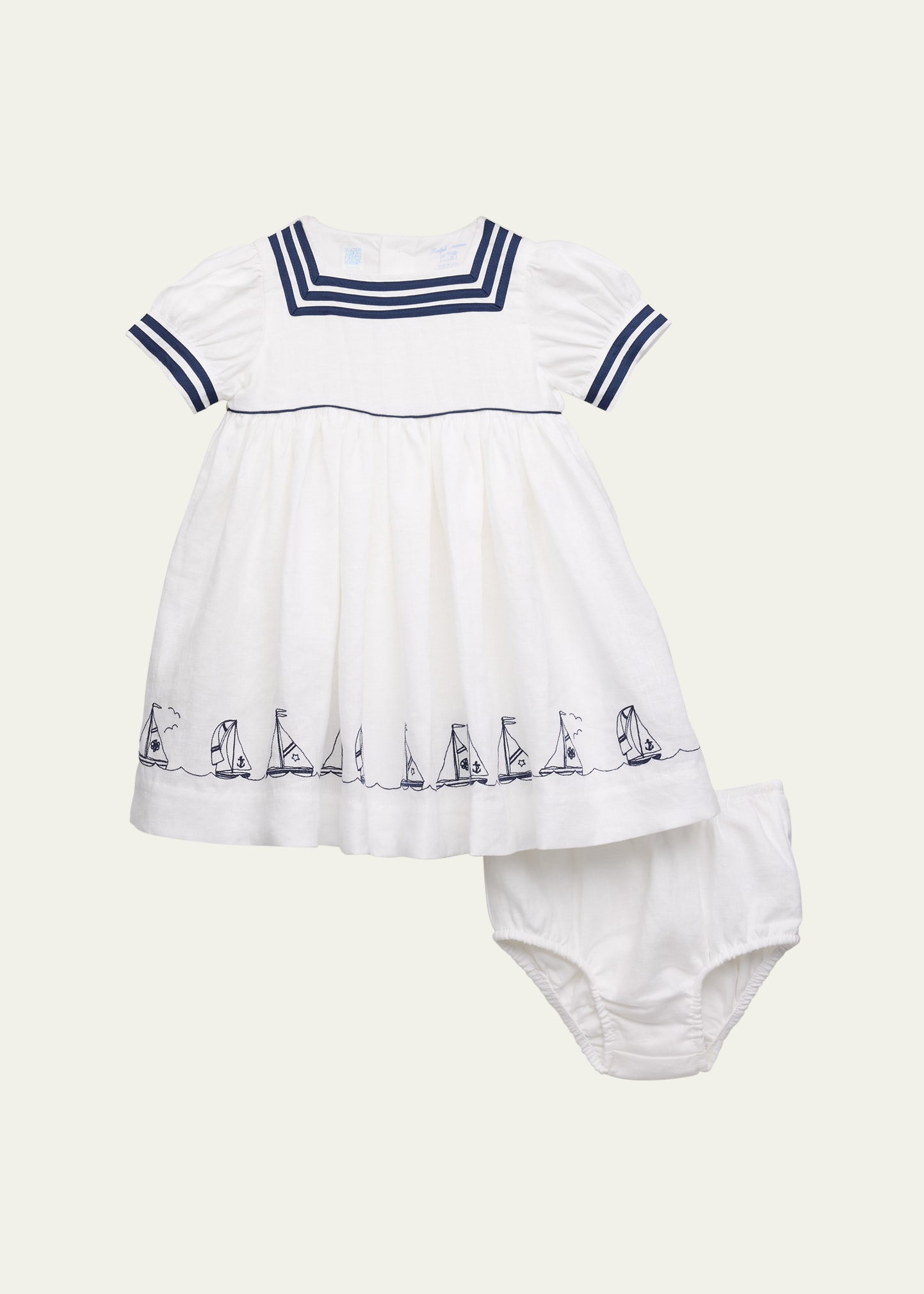 Girl's Sailor Inspired Linen Dress W/ Bloomers, Size 9M-24M