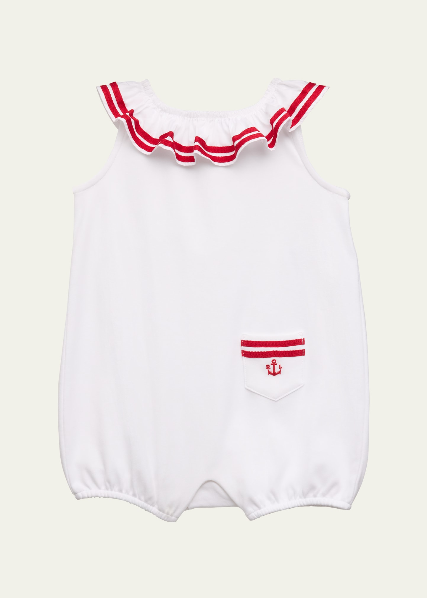 Ralph Lauren Kids' Girl's Interlock Nautical One-piece Shortalls In White/ralph Red