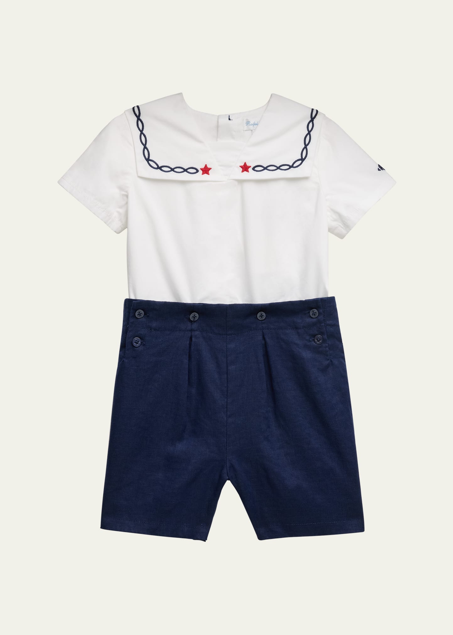 Ralph Lauren Kids' Boy's Cotton Broadcloth Sailor Shirt And Shorts Set In White/refined Nav