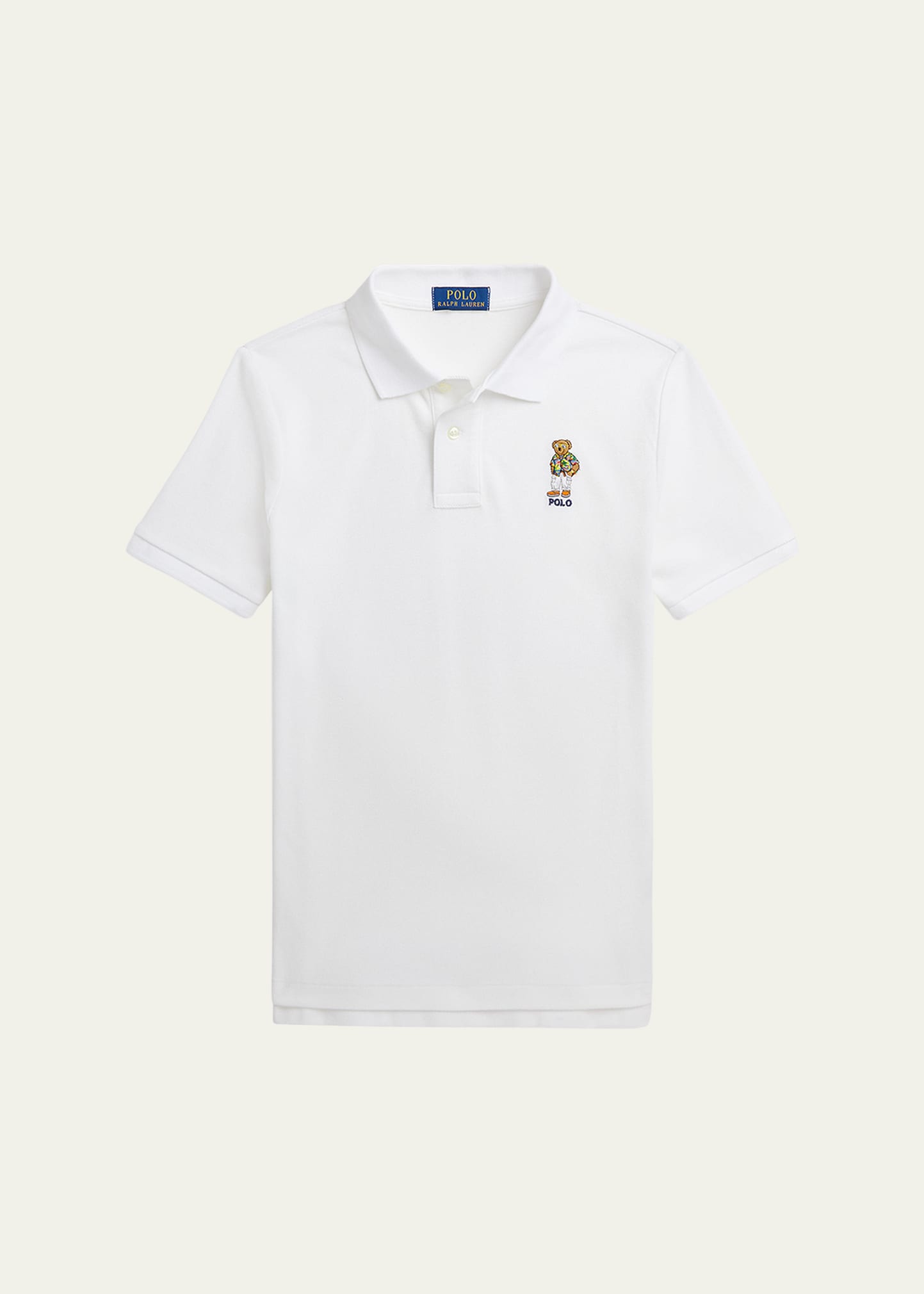 Shop Ralph Lauren Boy's Mesh Polo Shirt Embroidered W/ Polo Bear In Sp24 Club55 White