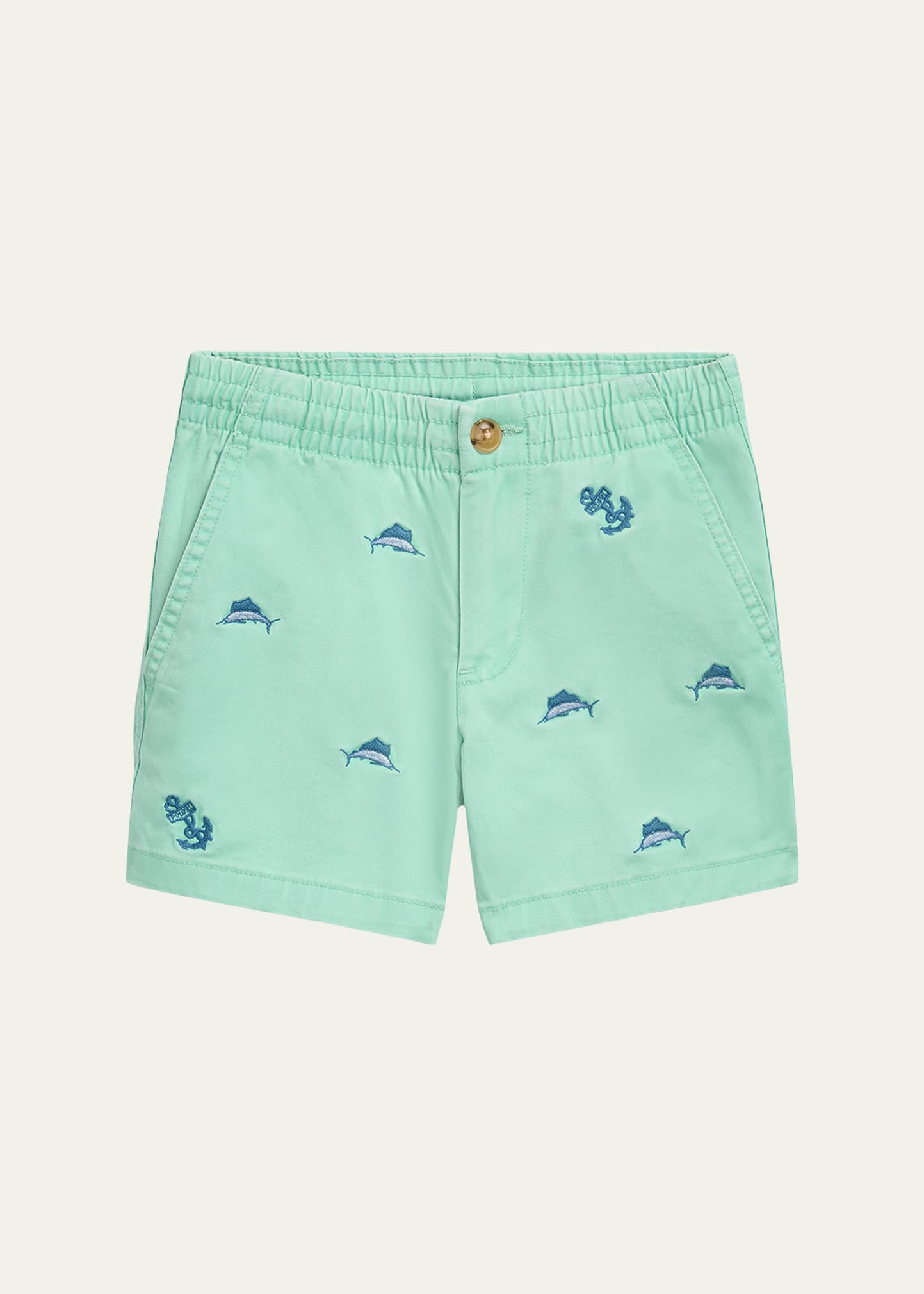 Shop Ralph Lauren Boy's Embroidered Marlin Fish Shorts In Celadon
