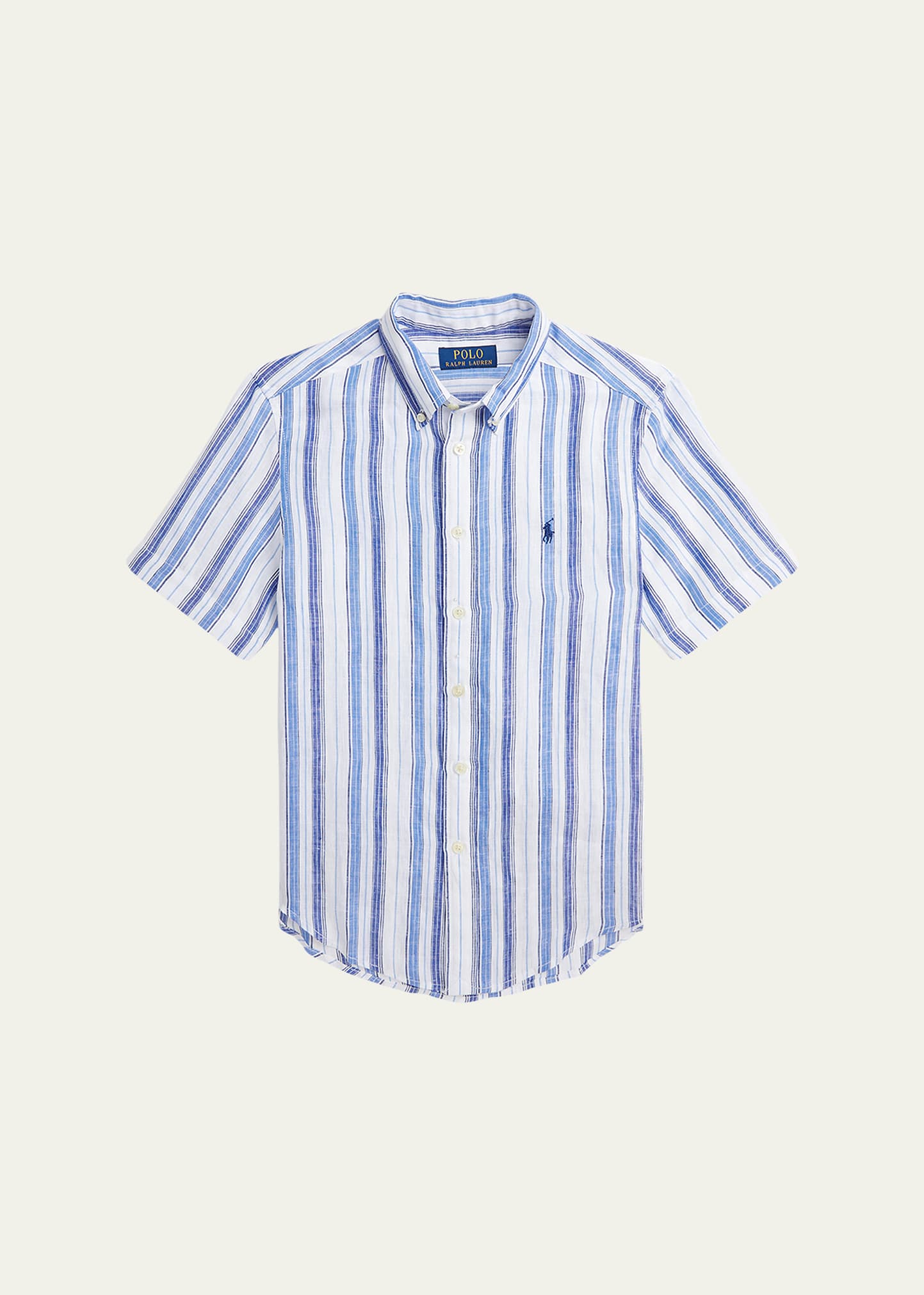 Ralph Lauren Kids' Boy's Linen Striped Polo Shirt In 6336 White Blue M