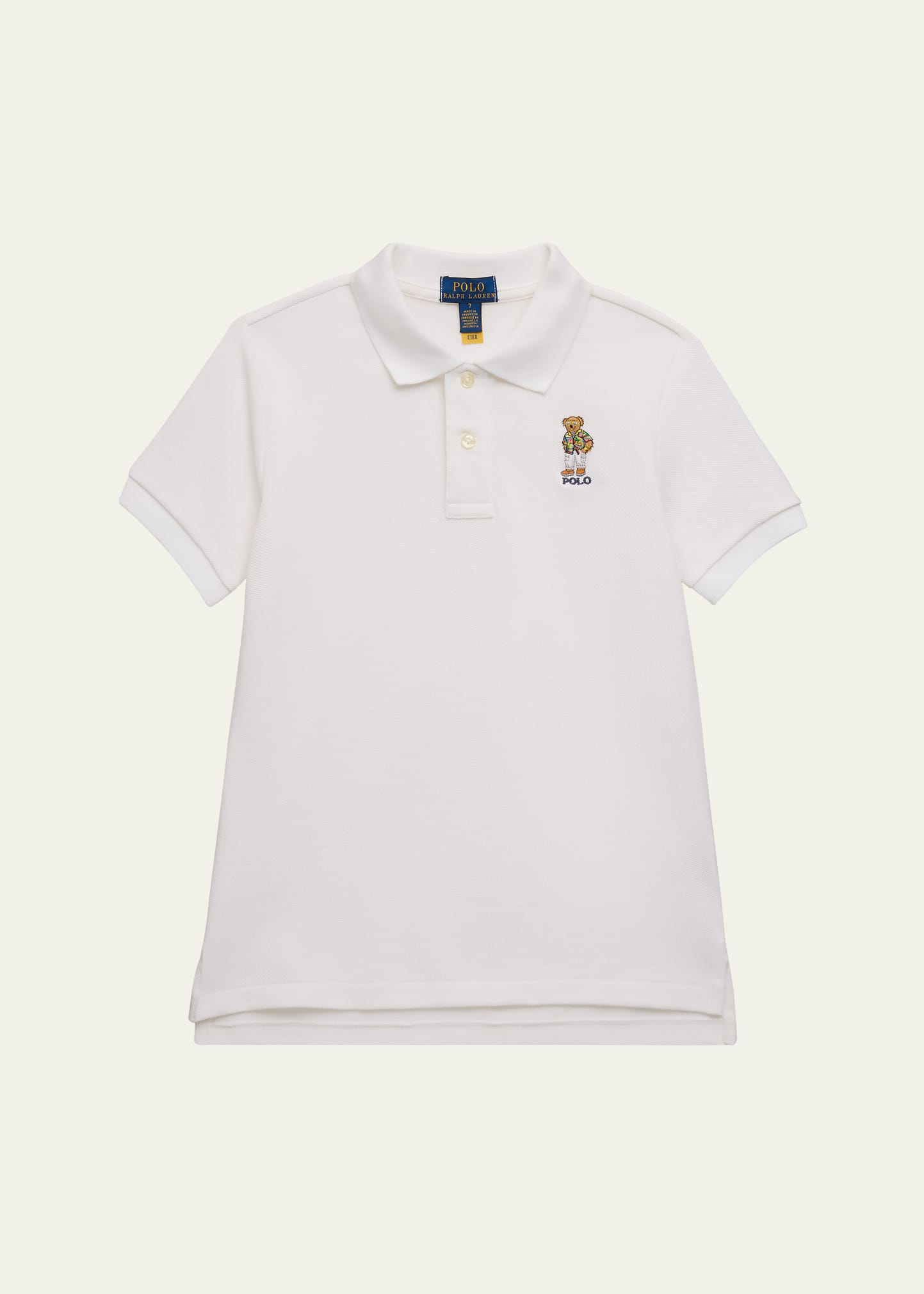 Shop Ralph Lauren Boy's Mesh Polo Shirt Embroidered W/ Polo Bear In Sp24 Club55 White