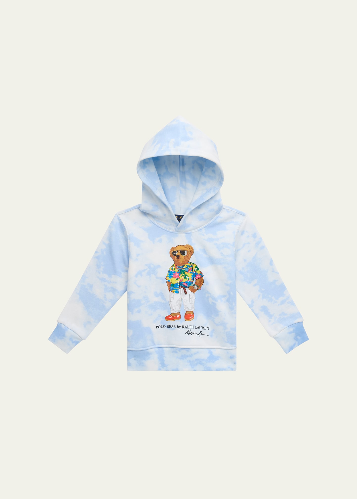 Ralph Lauren Kids' Boy's Tie-dye Polo Bear Hoodie In Riviera Blue Clou