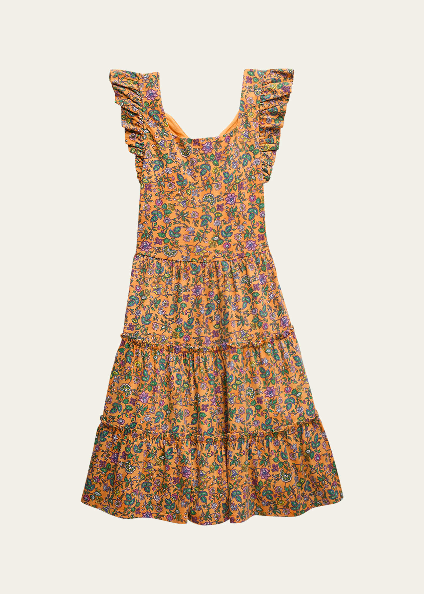 Shop Ralph Lauren Girl's Micro Floral-print Ruffle Dress In Tropical Woodbloc