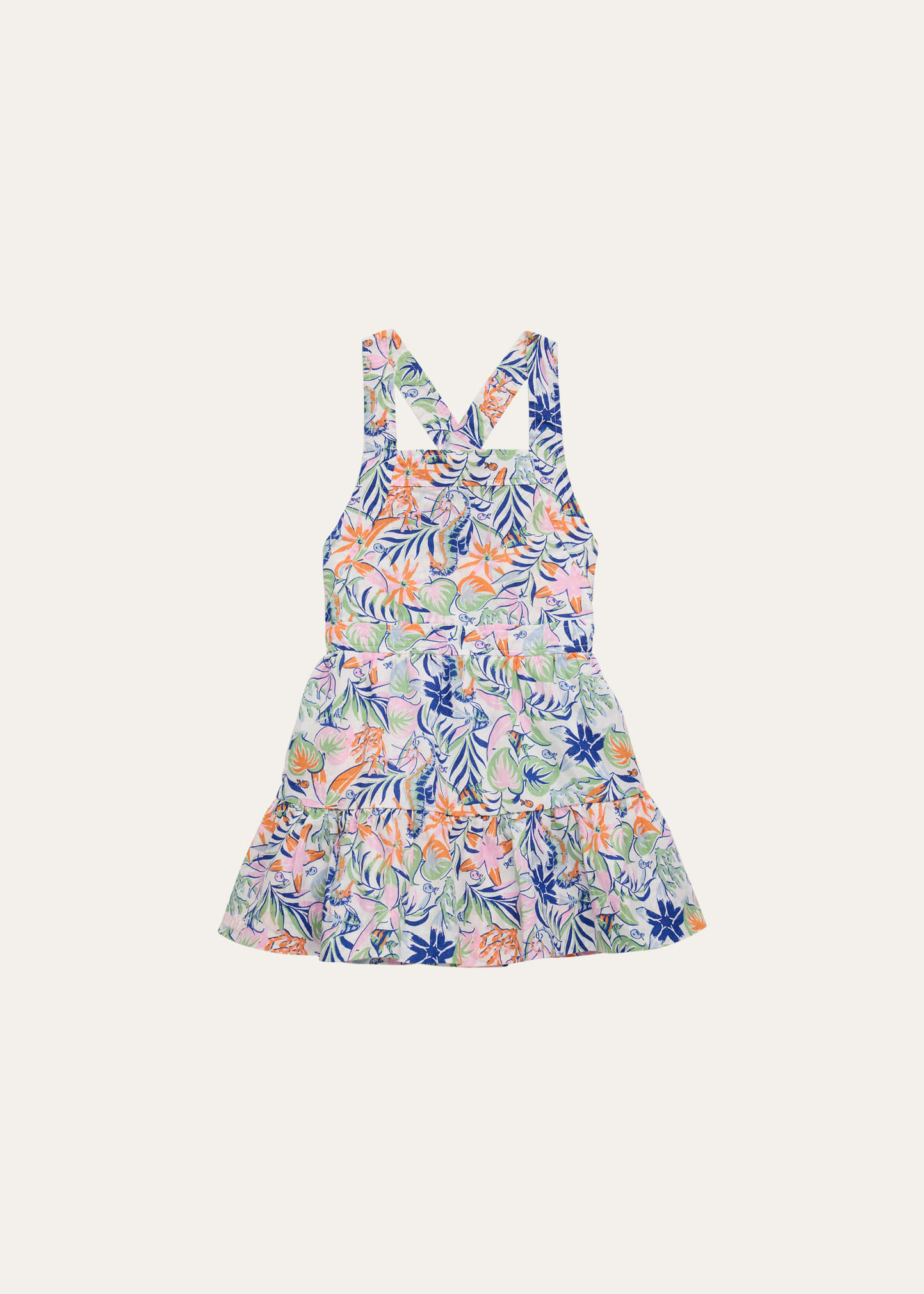 Shop Ralph Lauren Girl's Tropical-print Day Dress In Sea Creature Trop