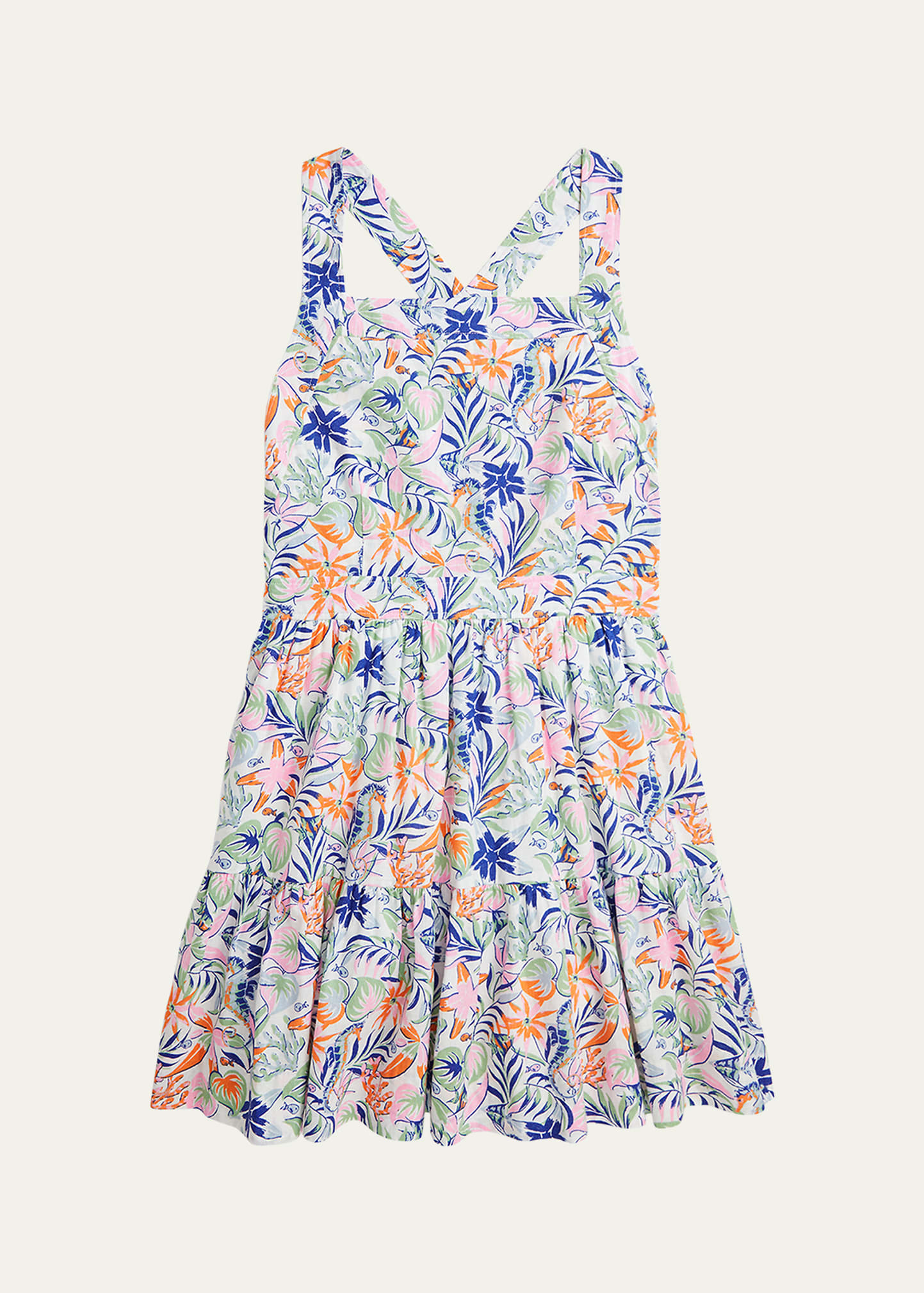 Shop Ralph Lauren Girl's Tropical-print Day Dress In Sea Creature Trop
