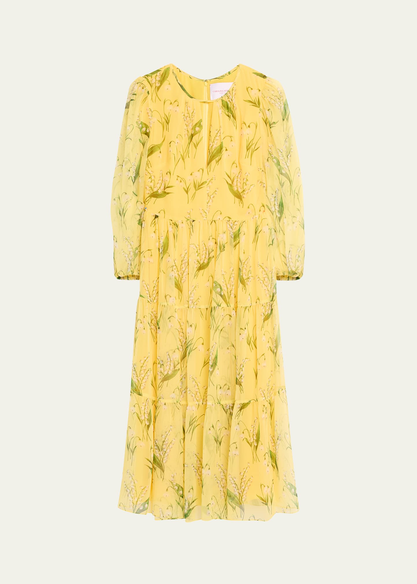 Shop Carolina Herrera Floral Cutout Tiered Midi Dress In Sunsh Ye M