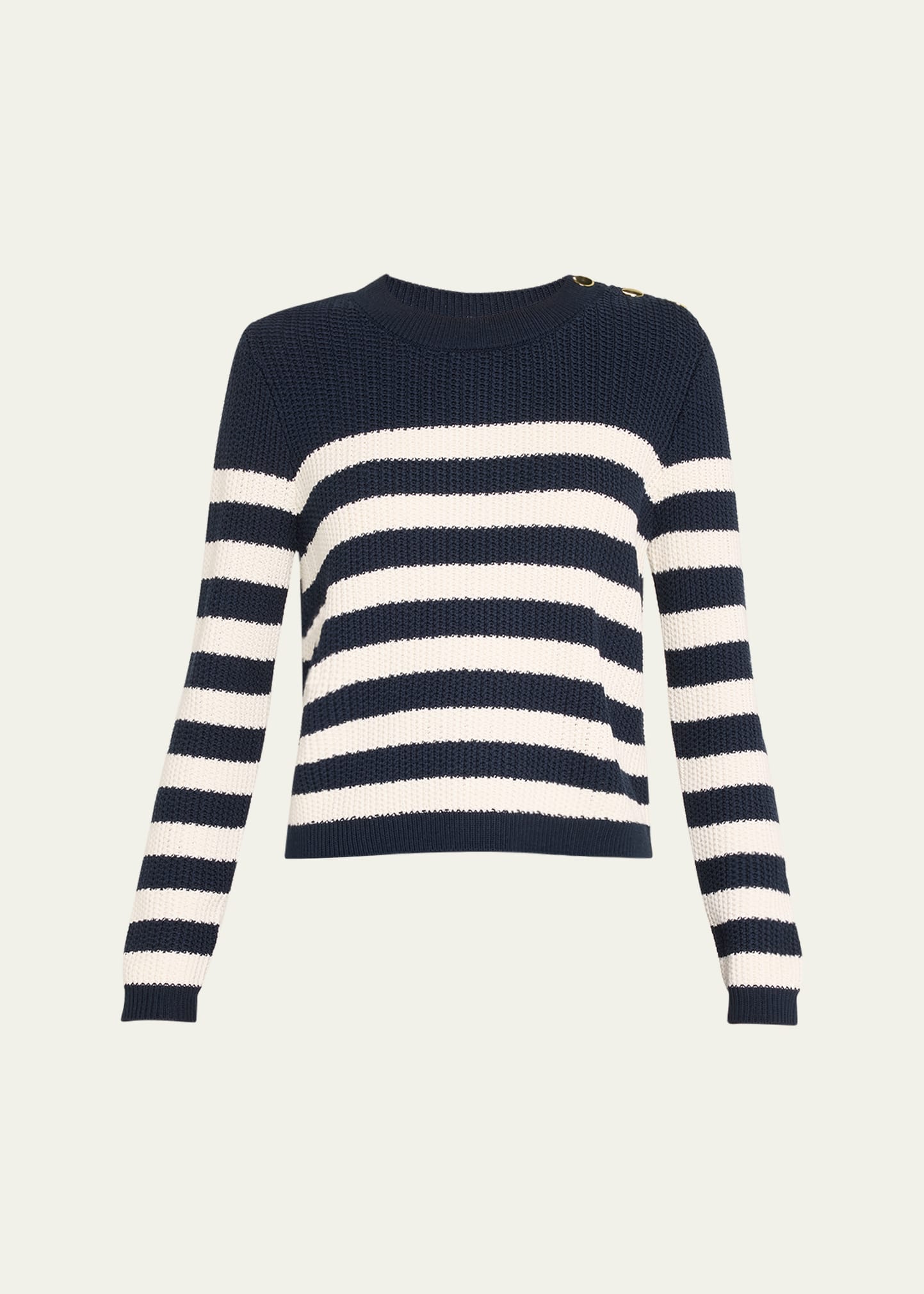 Shop Carolina Herrera Striped Crewneck Sweater With Buttons In Midnightmu