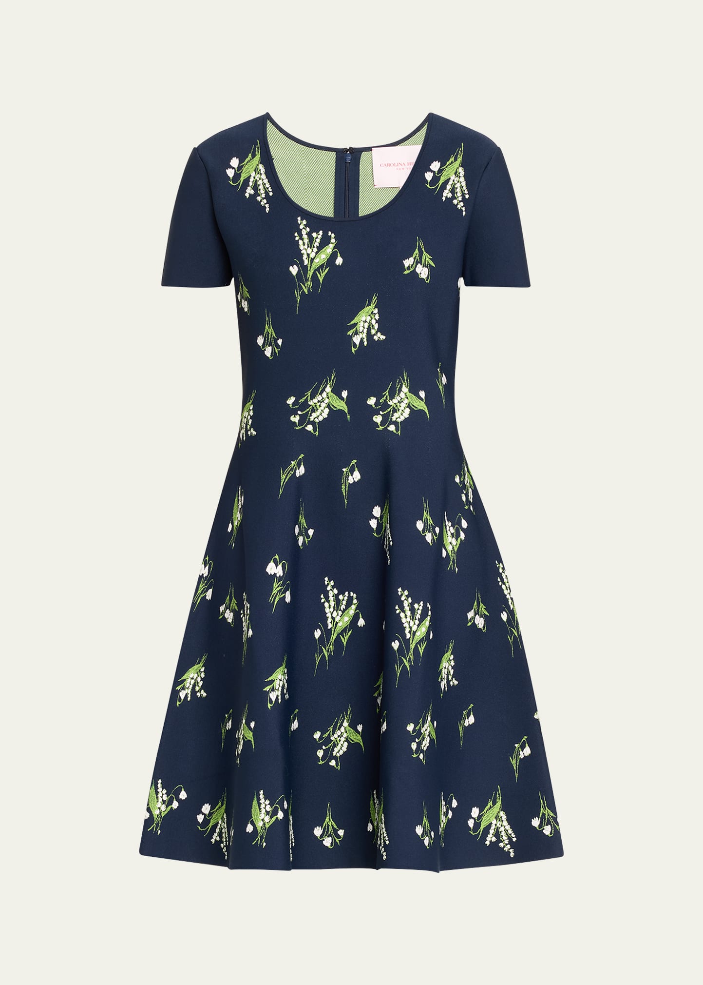 Floral Short-Sleeve Scoop-Neck Flare Dress