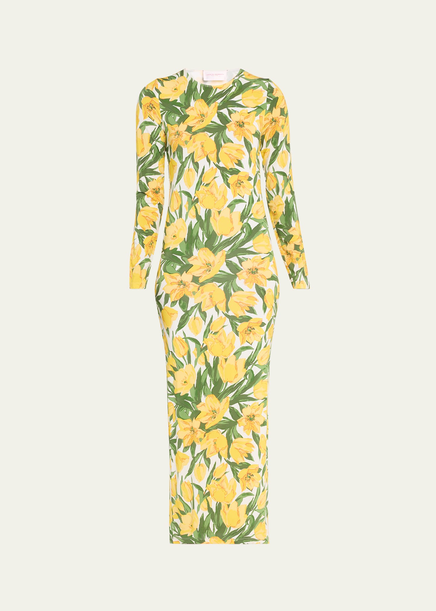 Shop Carolina Herrera Floral Body-con Long Sleeve Dress In Wht Mult