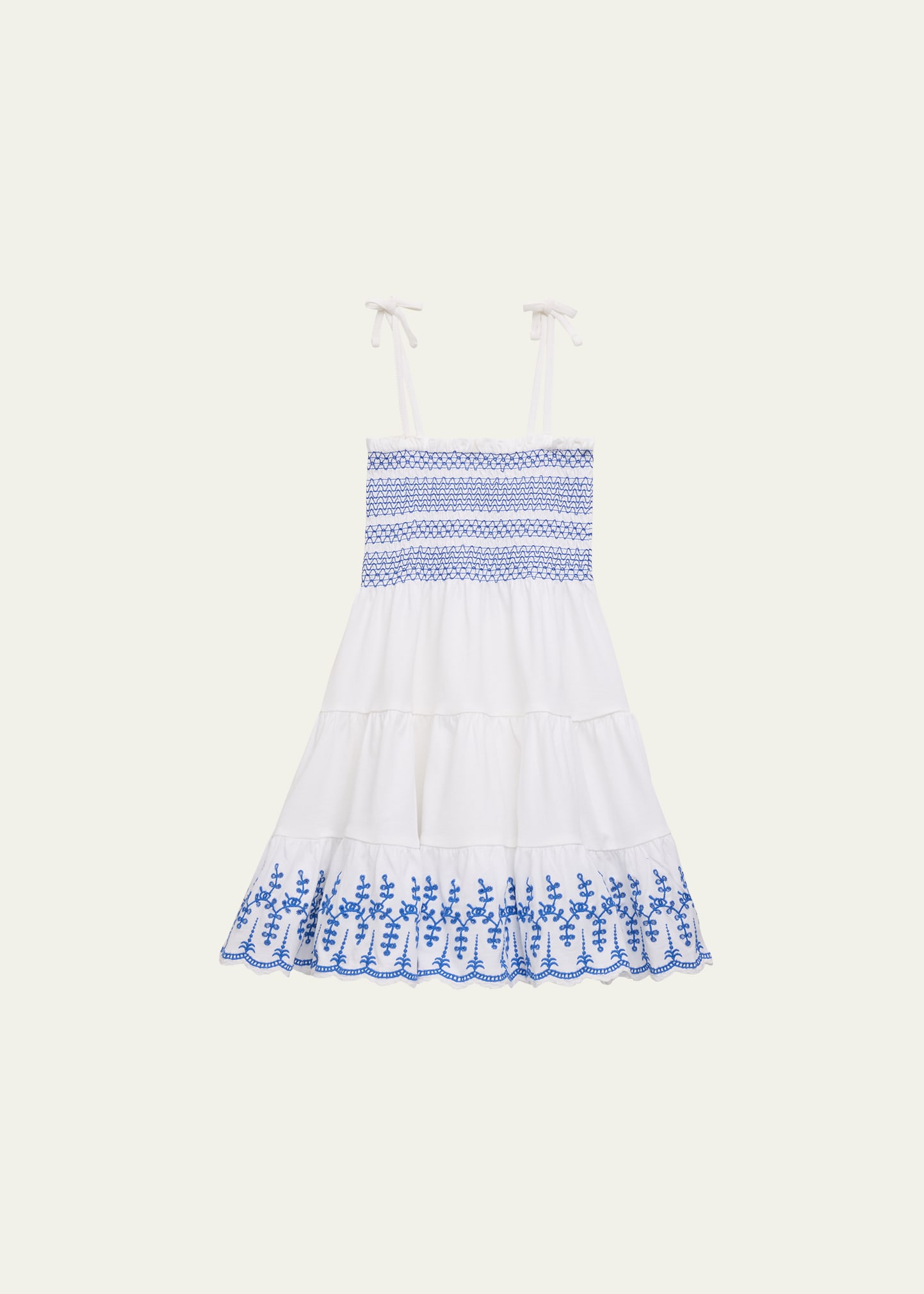 Shop Ralph Lauren Girl's Smocked & Embroidered Dress In White W/ Brillian