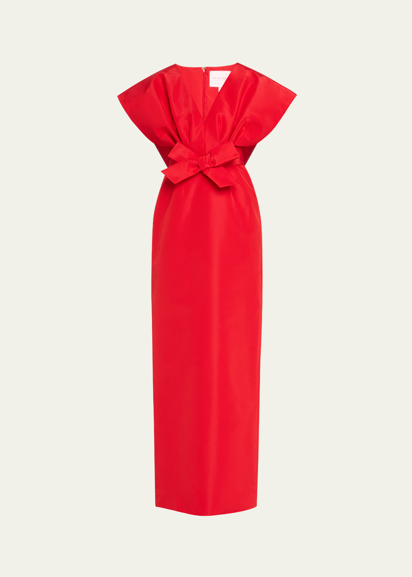 Carolina Herrera Fan Bodice Column Gown With Bow Waist Detail In Red