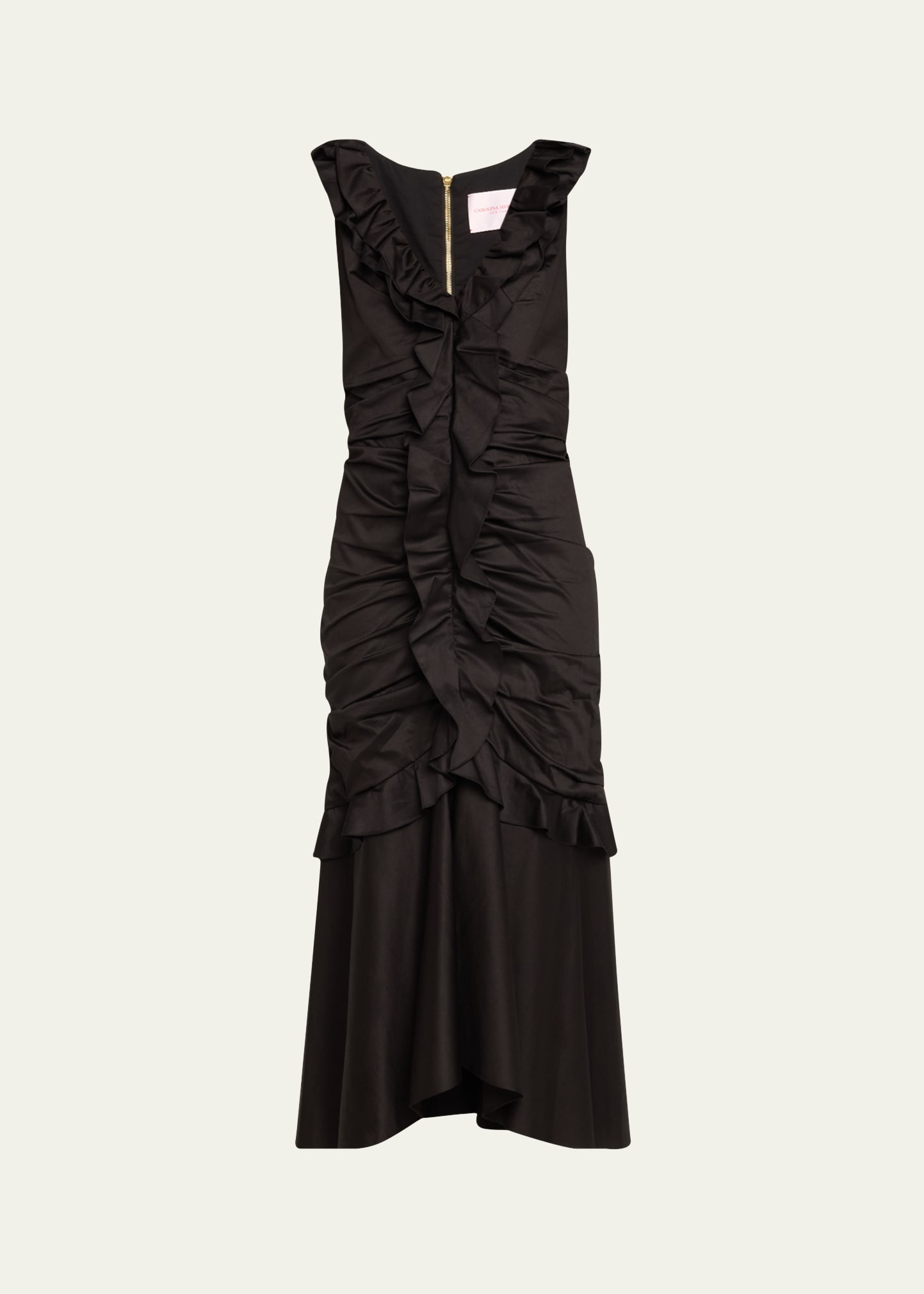 Carolina Herrera Ruffled Cotton-blend Midi Dress In Black