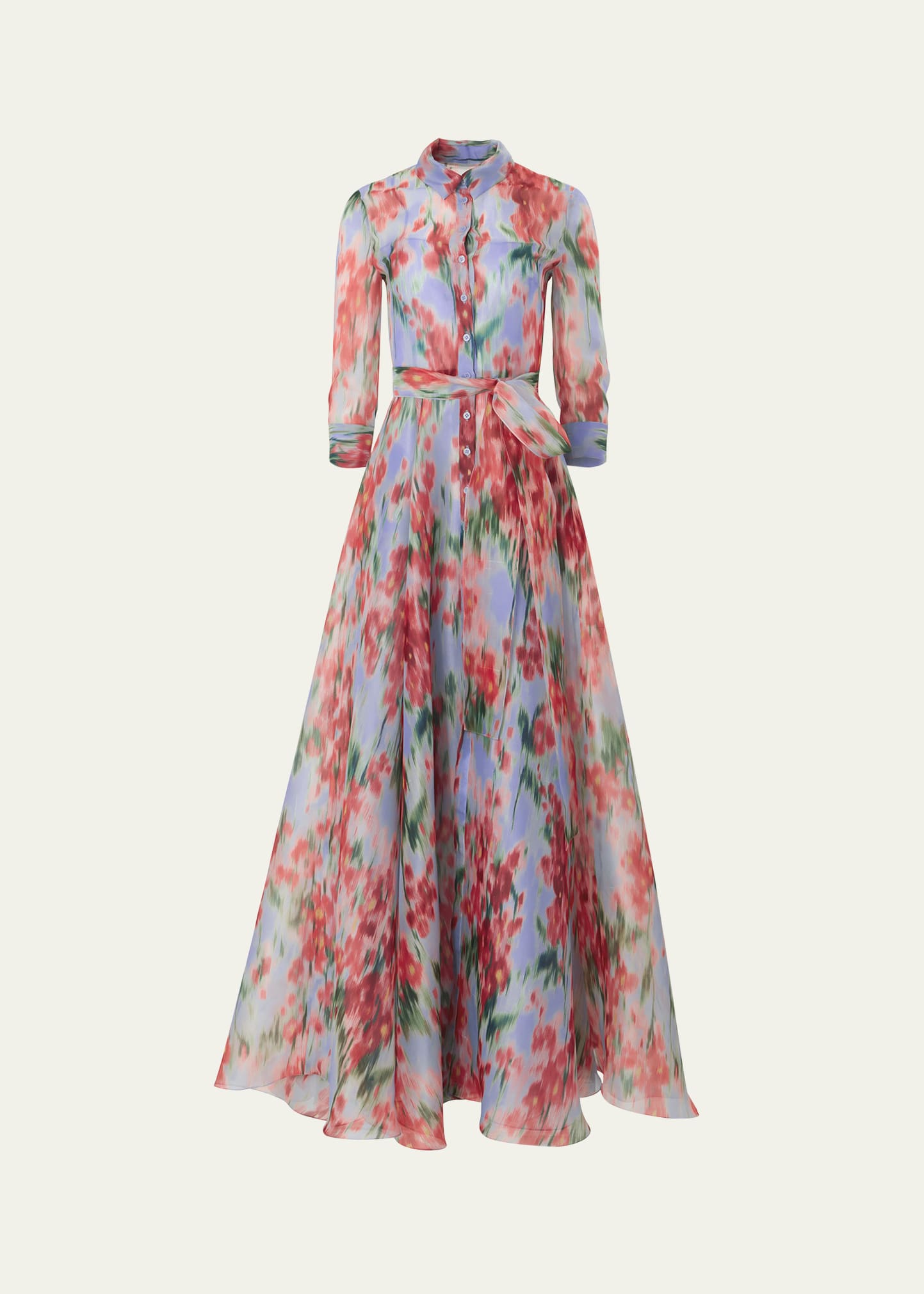 Shop Carolina Herrera Watercolor Floral Belted Silk Trench Gown In Haze Multi