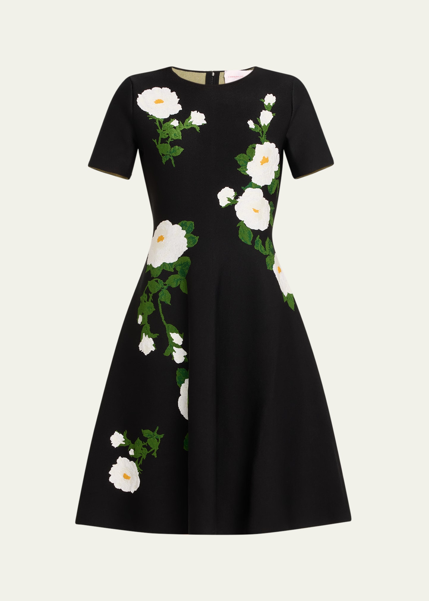 Floral Intarsia Jacquard Midi Flare Dress
