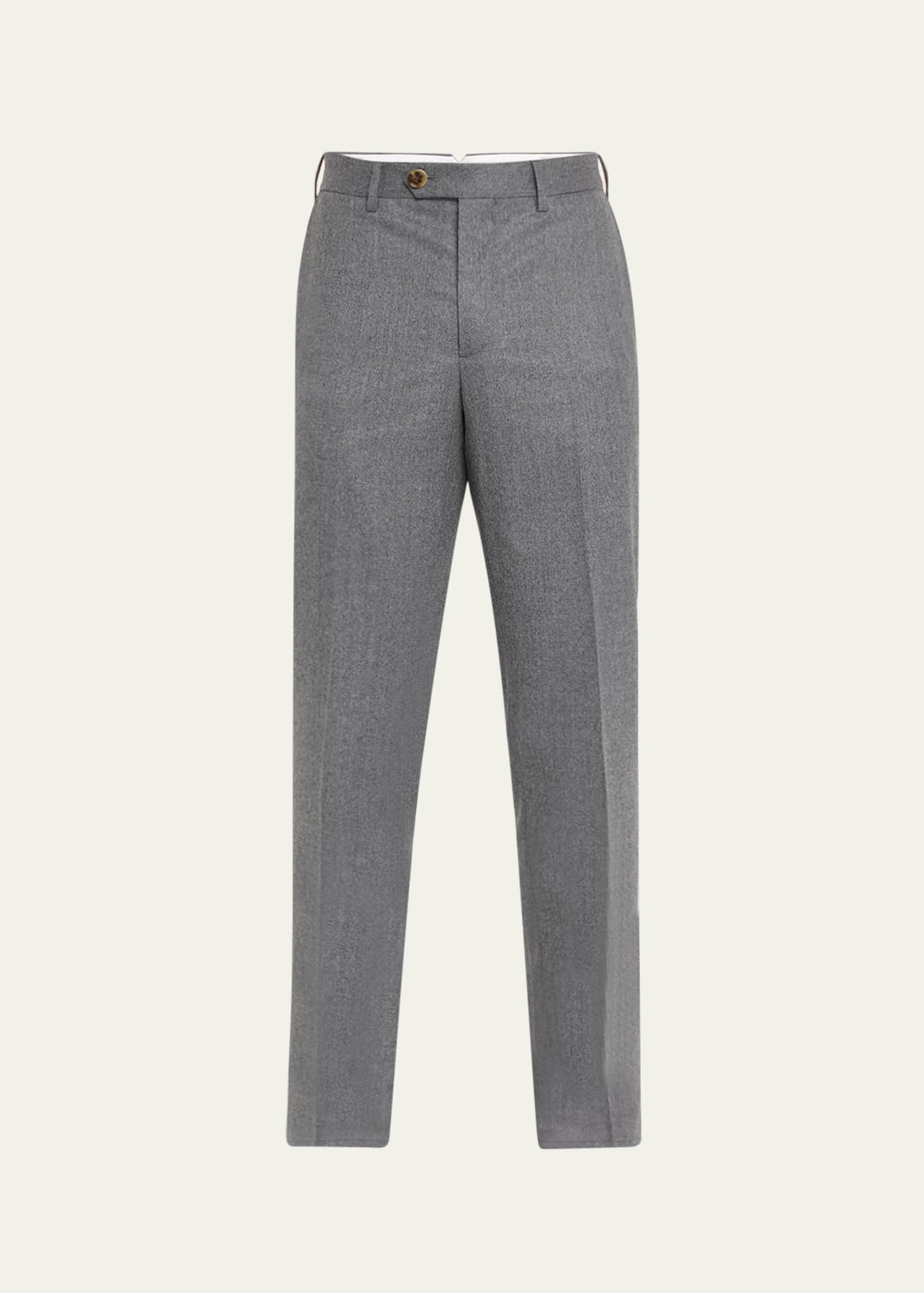 Brunello Cucinelli Men's Flannel Flat-front Pants In Gray