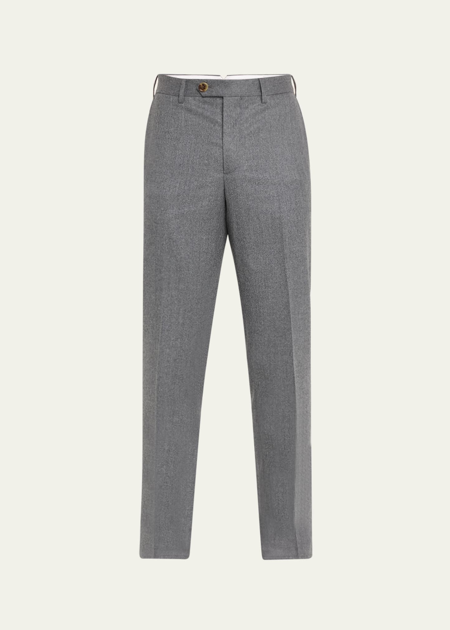 Brunello Cucinelli Men's Flannel Flat-front Pants In Medium Grey