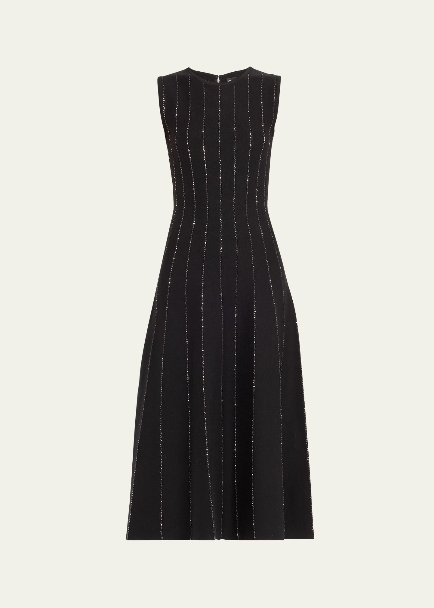 Shop Oscar De La Renta Jewel-neck Sequined Stripe Midi Dress In Black