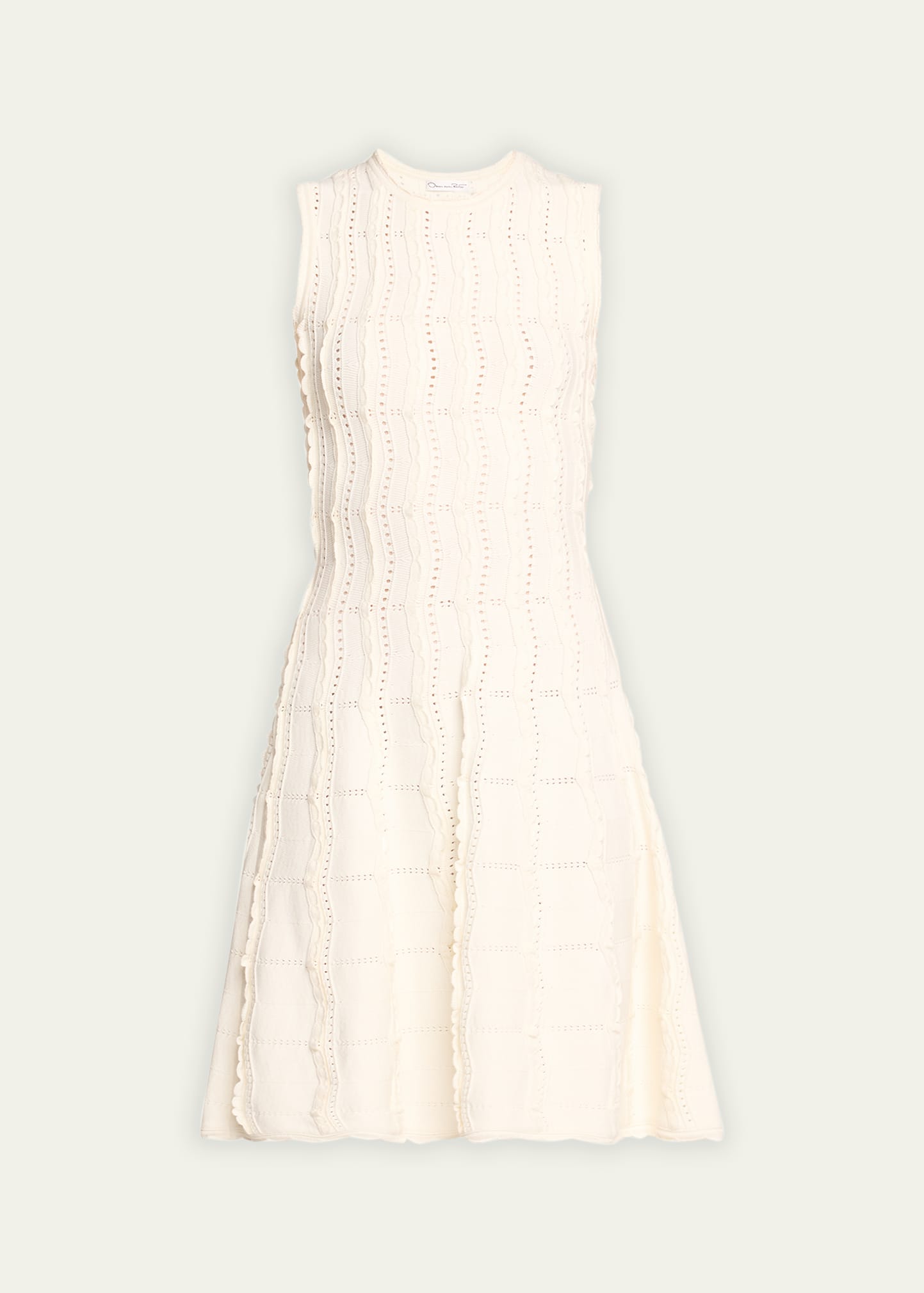 Shop Oscar De La Renta Jewel-neck Sleeveless Wave Pointelle Knit Fit-&-flare Dress In Ivory