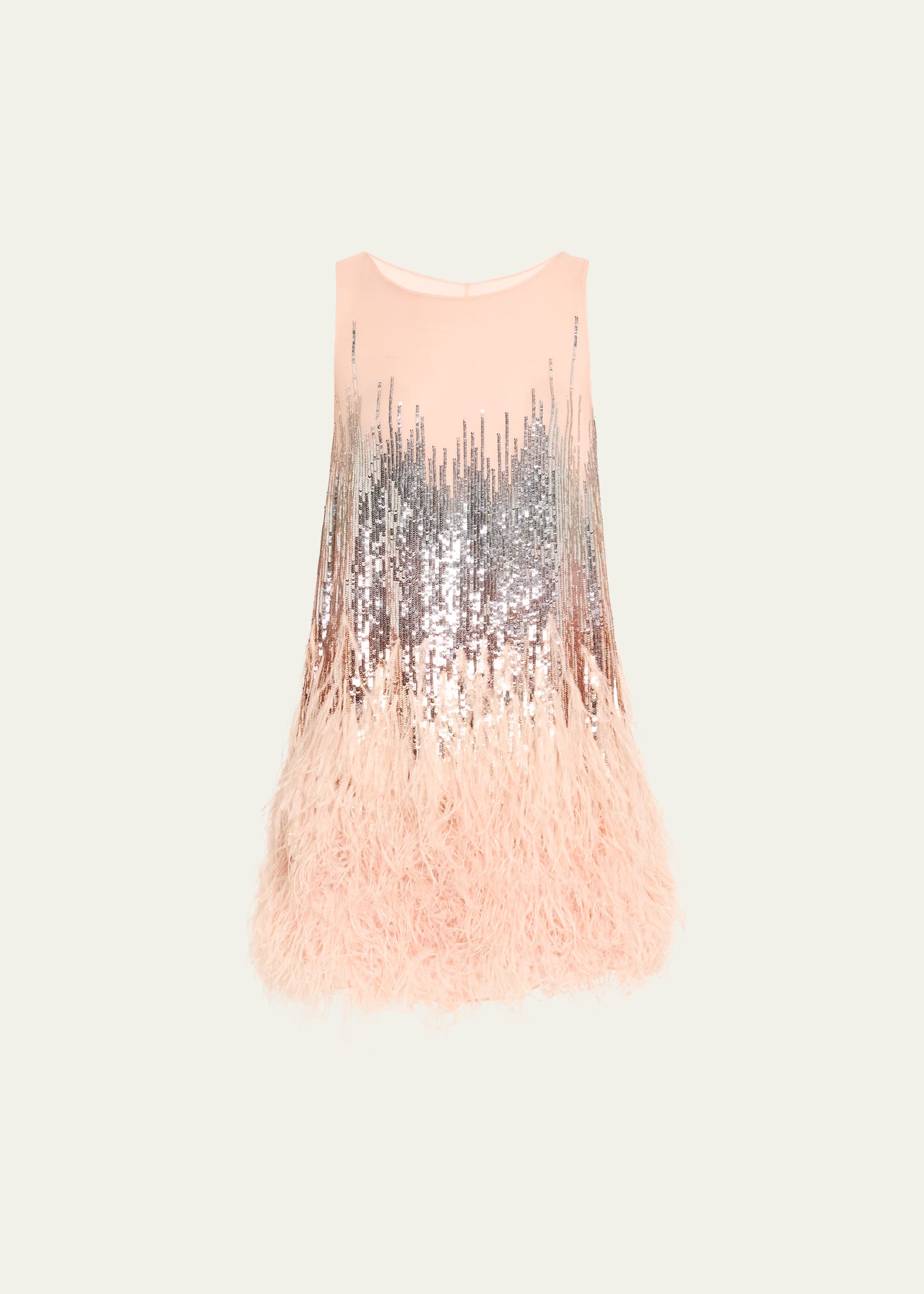 Oscar De La Renta Sleeveless Scoop-neck Sequined Feather-embroidered Mini Dress In Pink