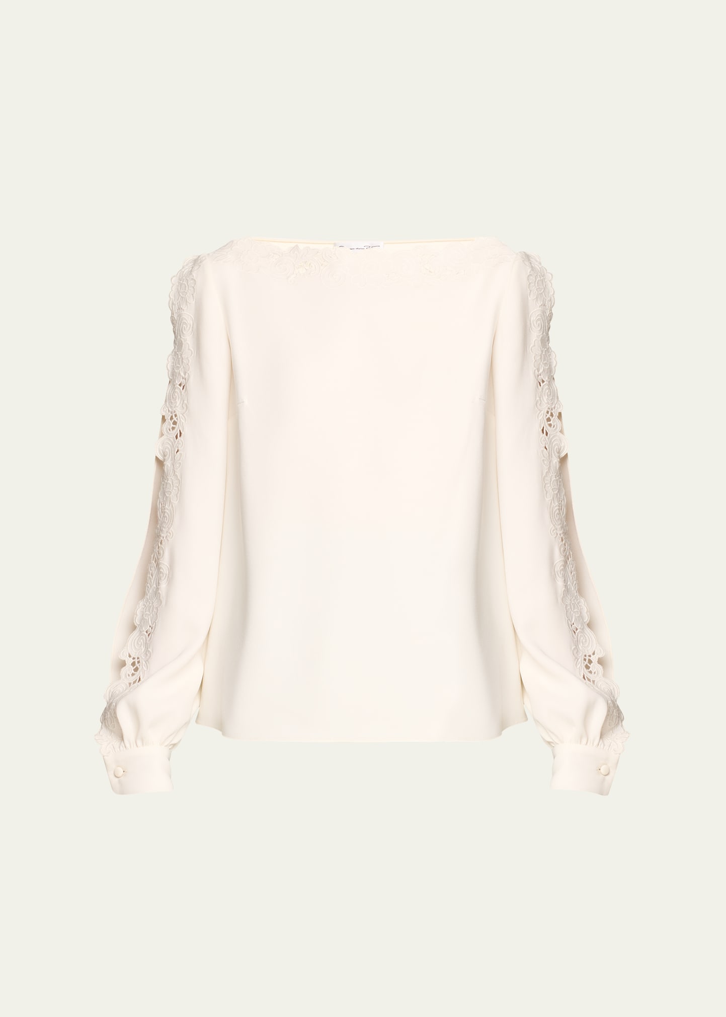 Oscar De La Renta Long-sleeve Threadwork Embroidered Blouse In Ivory