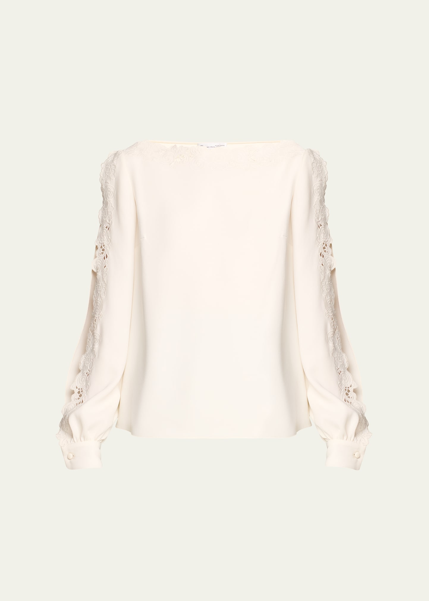 Shop Oscar De La Renta Long-sleeve Threadwork Embroidered Blouse In Ivory