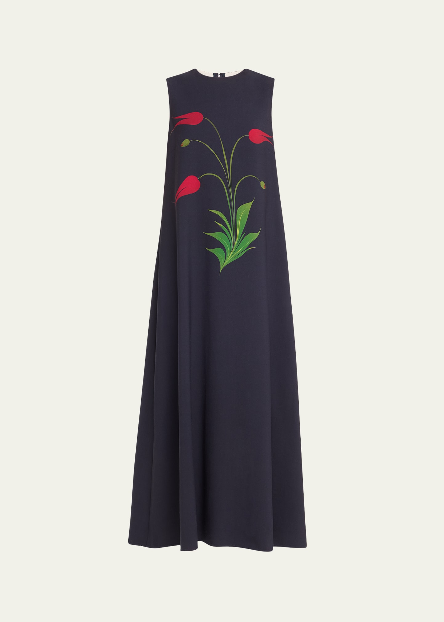 Shop Oscar De La Renta Marbled Tulip Stretch-wool Dress In Navy Red