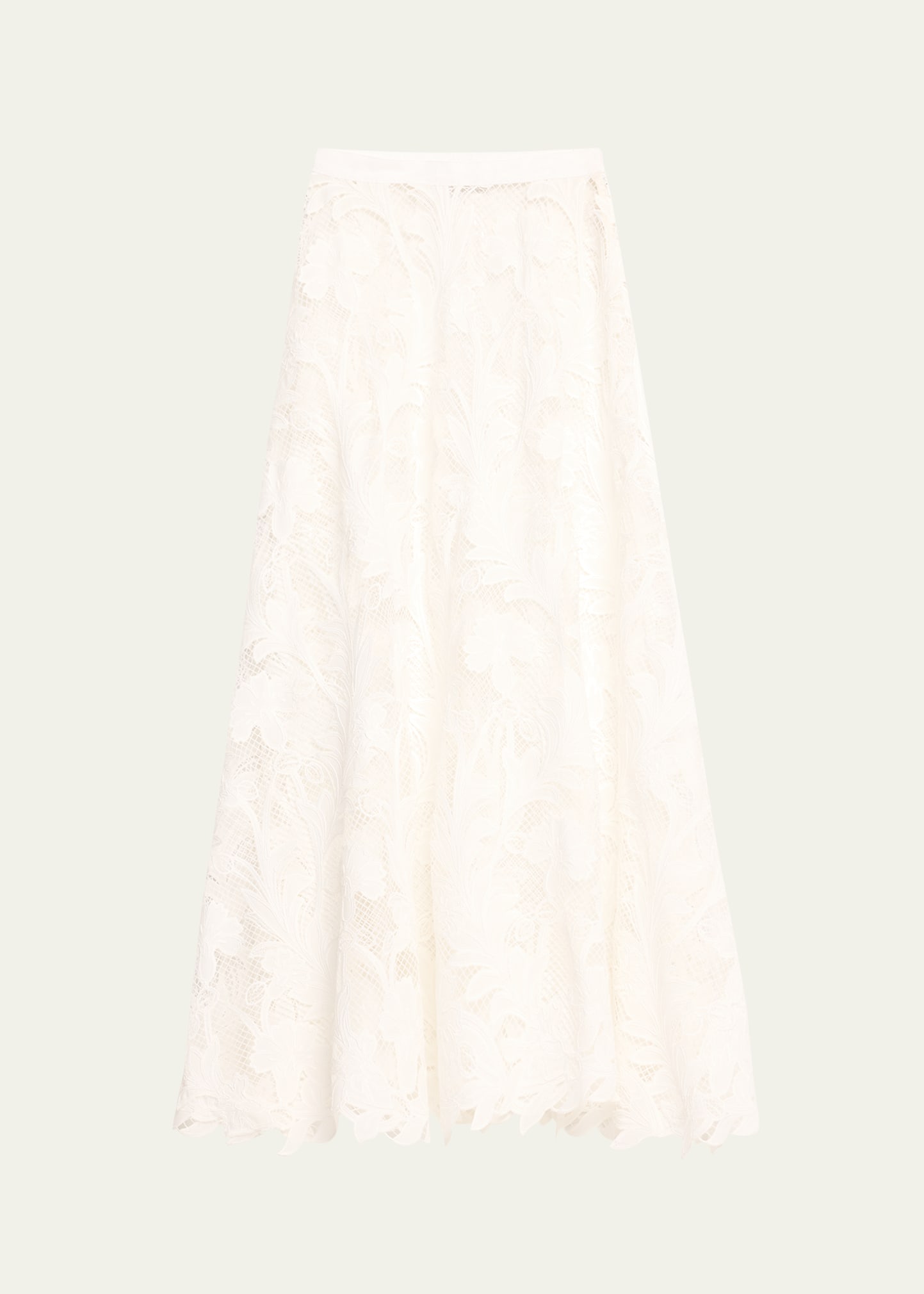Shop Oscar De La Renta Marbled Carnation Guipure Midi Skirt In White