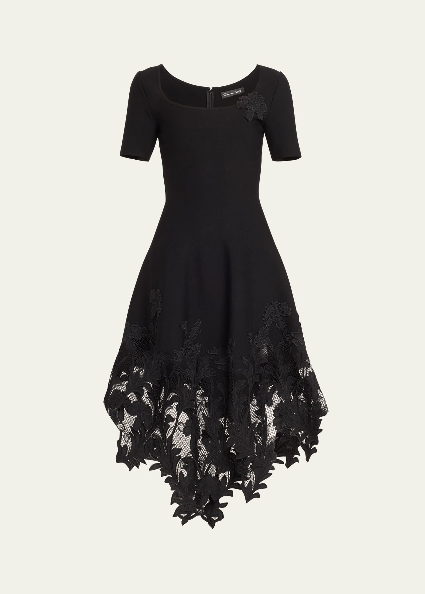 Shop Oscar De La Renta Marbled Carnation Guipuire Knit Midi Dress In Black