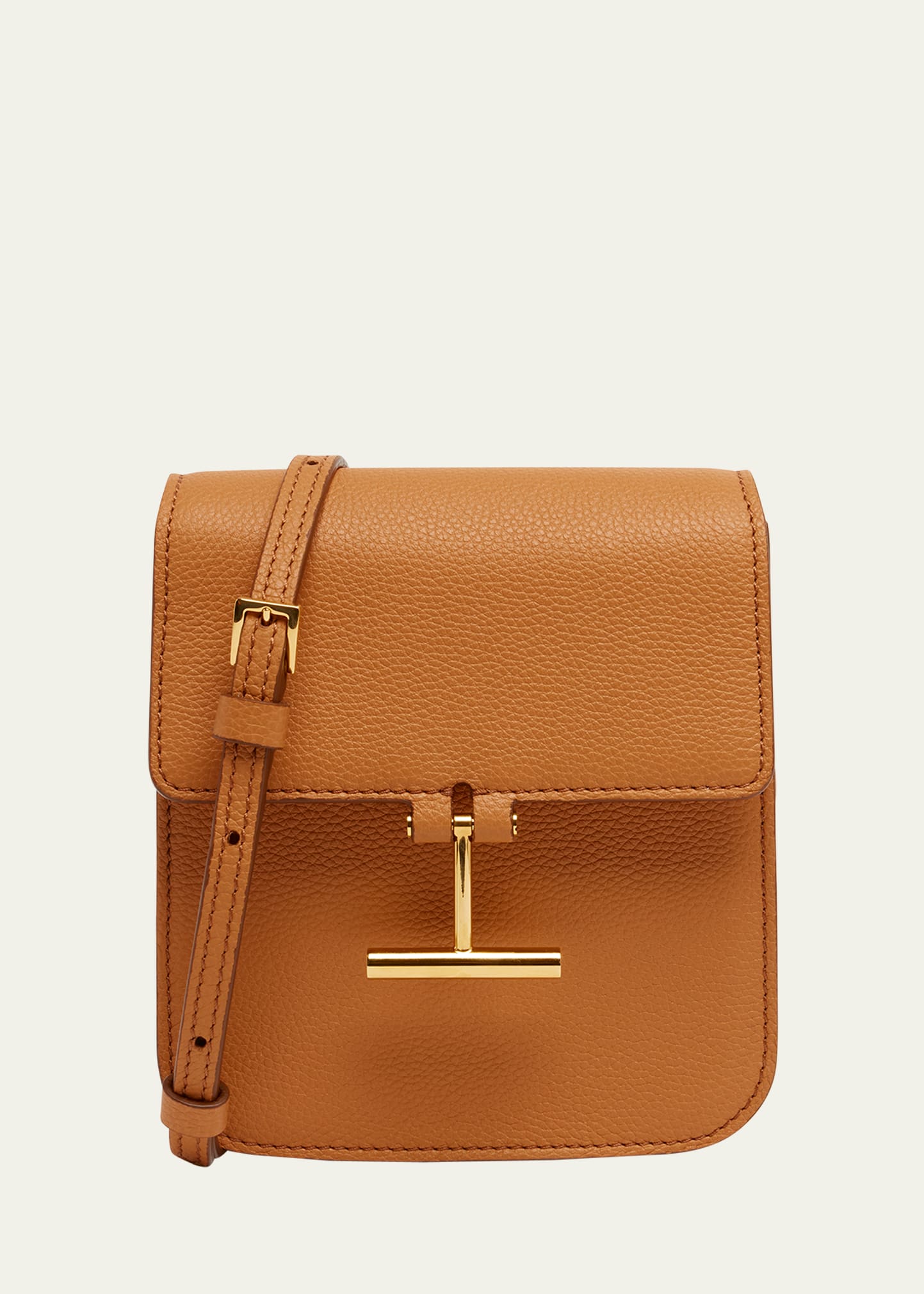 Tom Ford Tara Mini Crossbody Bag In Grain Leather In Brown