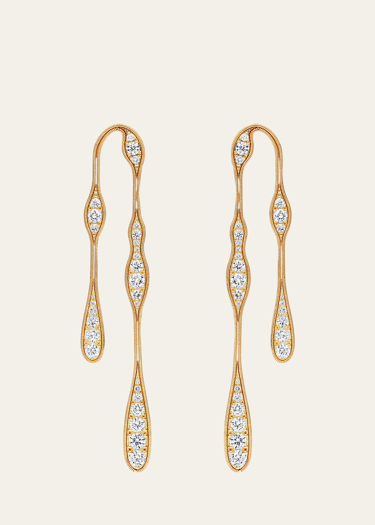 18K Yellow Gold Fluid Diamonds Doubled Earrings