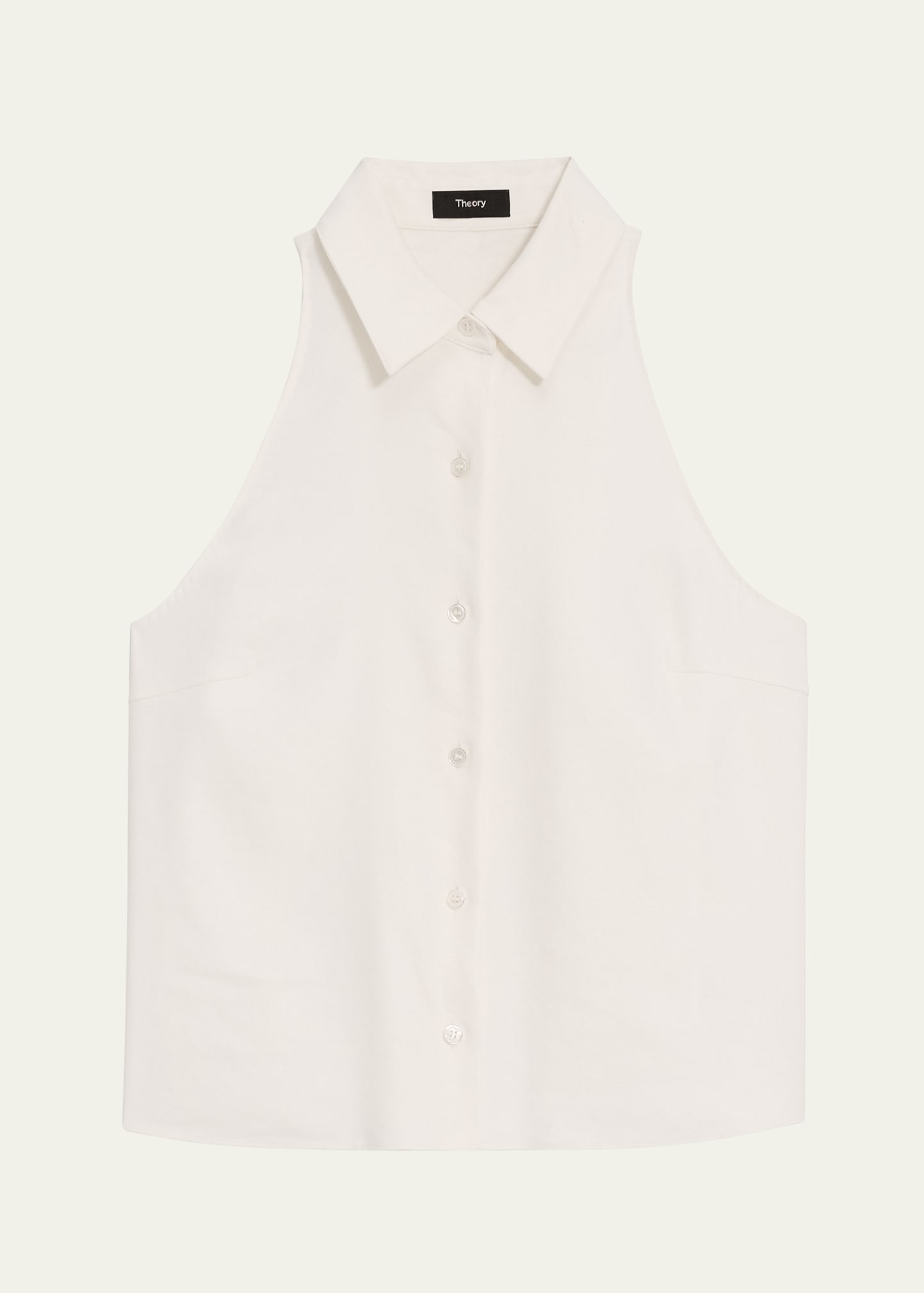 Sleeveless Linen-Blend Button-Front Halter Shirt