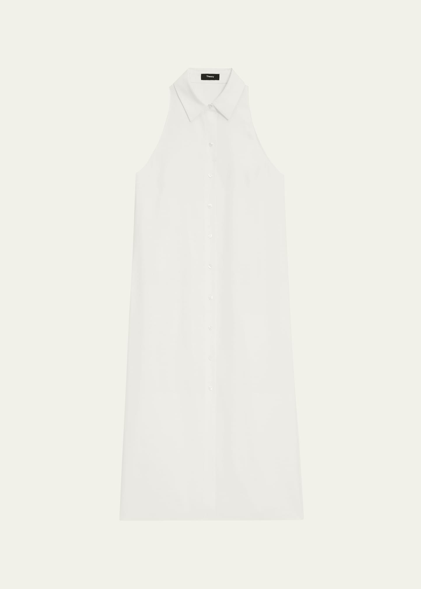 Halter Button-Front Sleeveless Collared Midi Dress