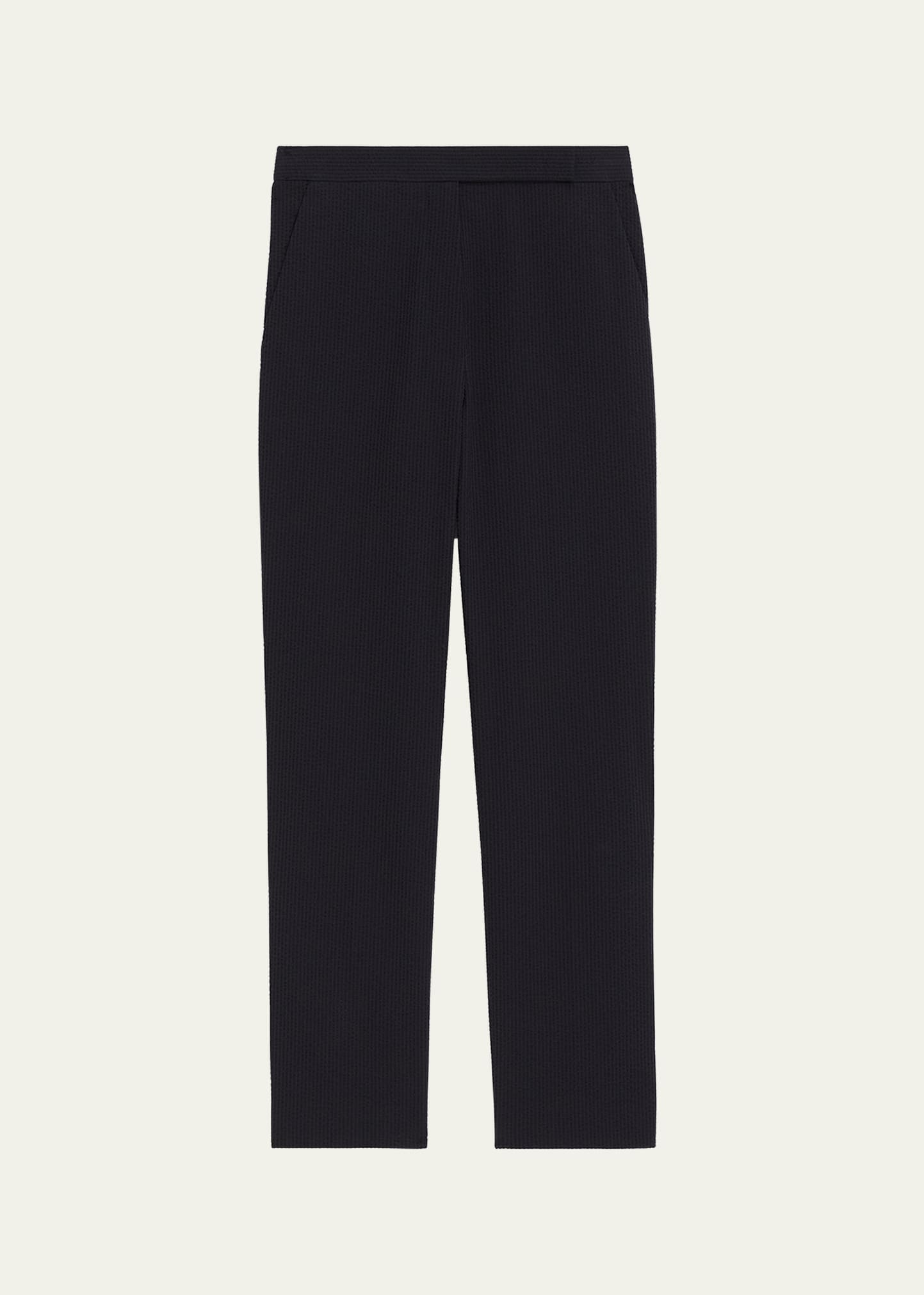 Shop Theory High-waist Cropped Slim Seersucker Pants In Nav