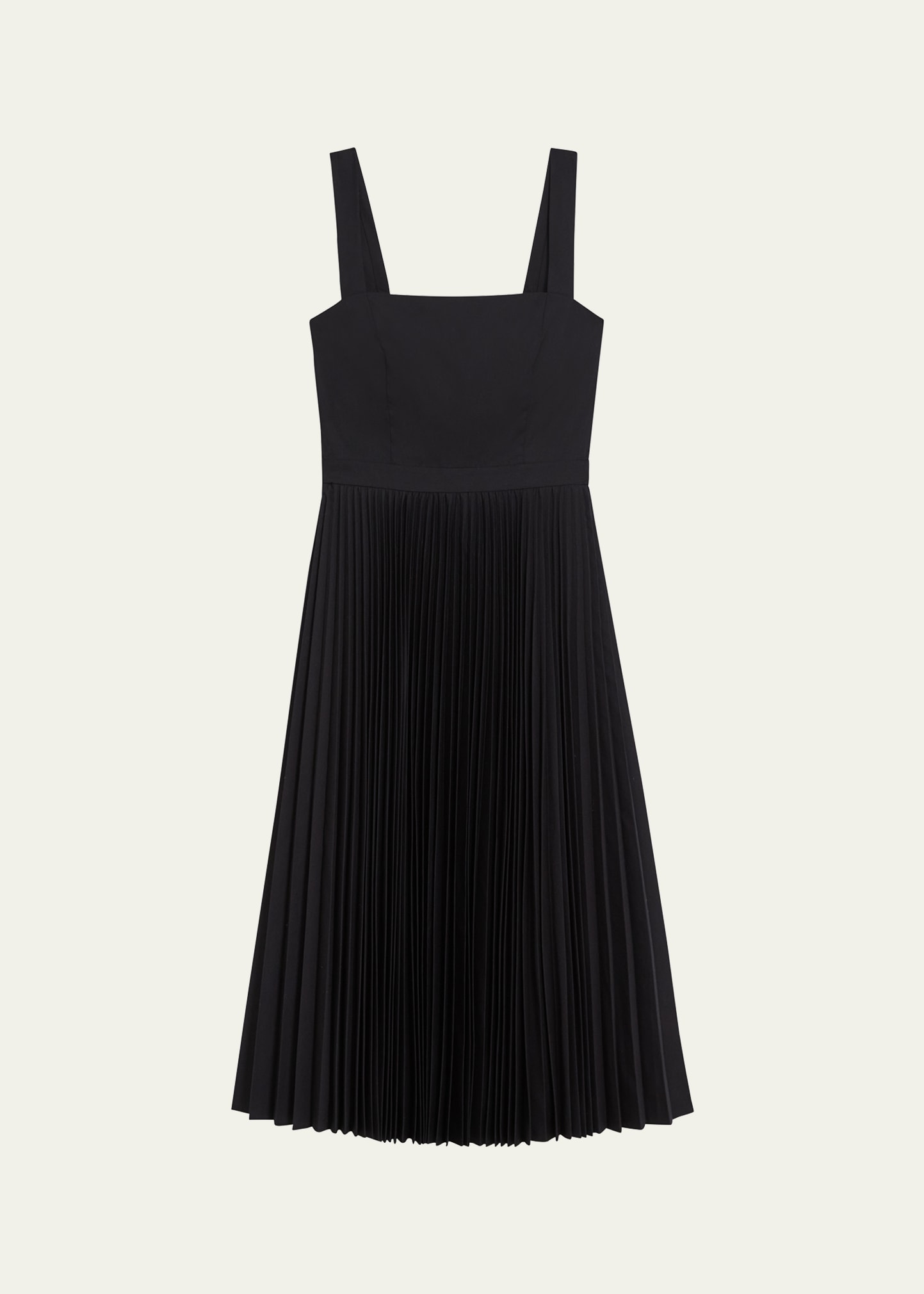 Theory Sleeveless Pleated Square-neck Midi Dress In Black