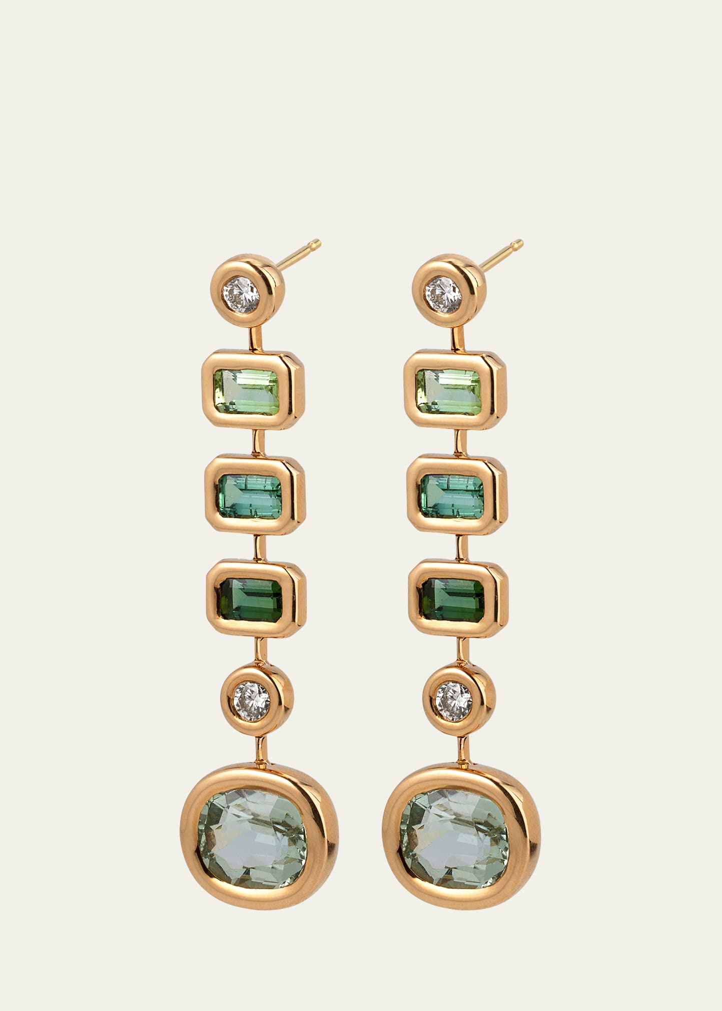 One-of-a-Kind Pillow Drop Earrings with Green Stones