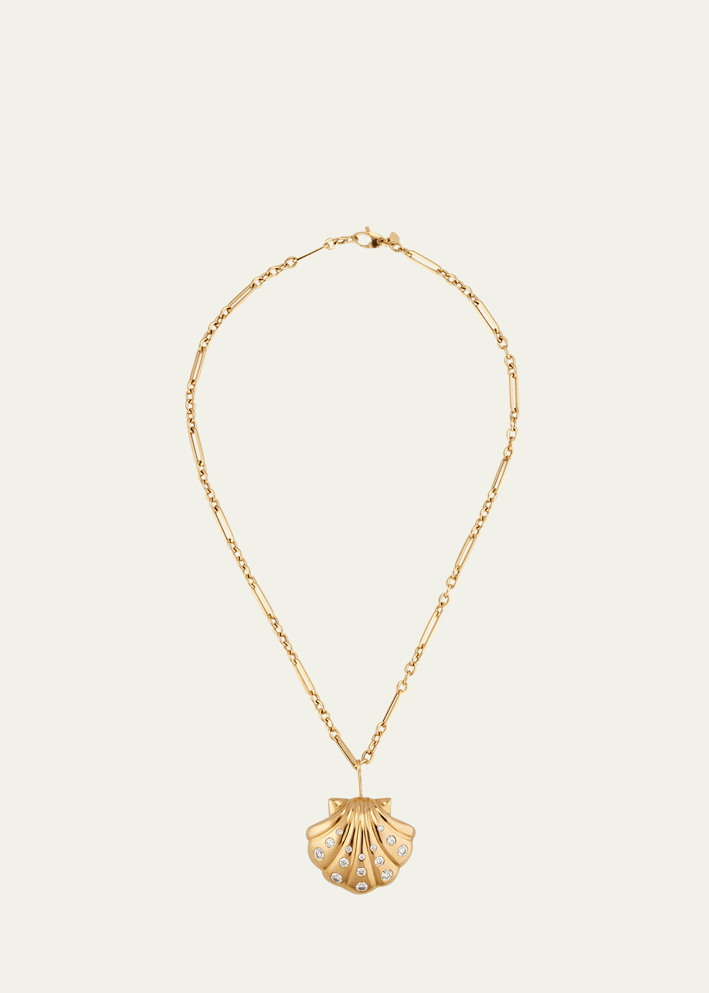 18K Yellow Gold Large Polished Shell Pendant Necklace with Diamonds