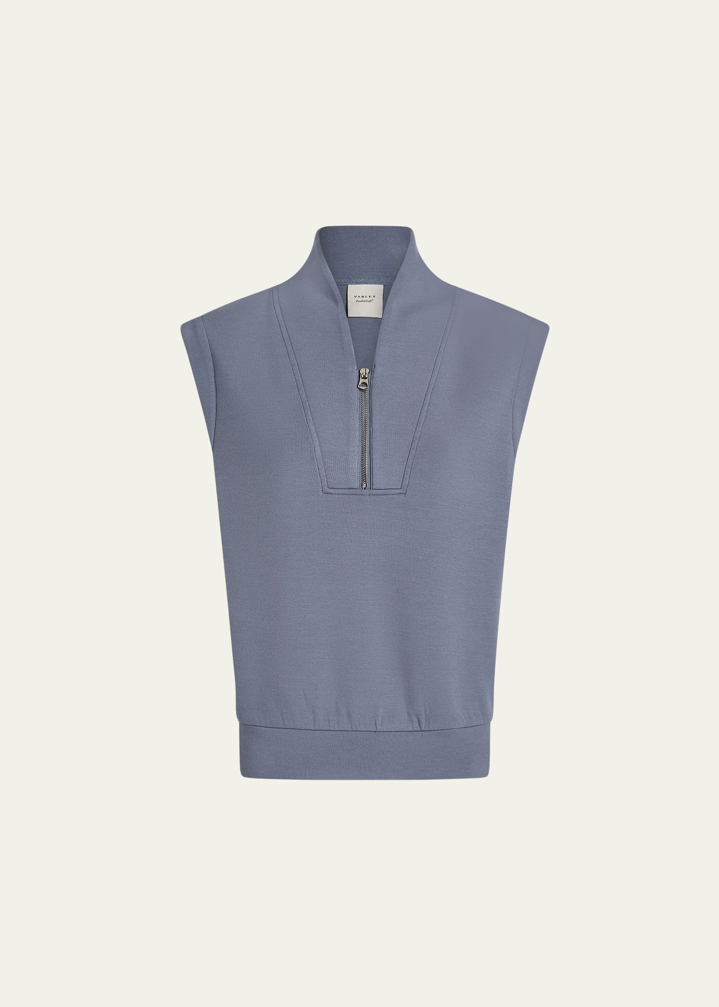Shop Varley Loretta Half-zip Sleeveless Sweatshirt In Stone Blue