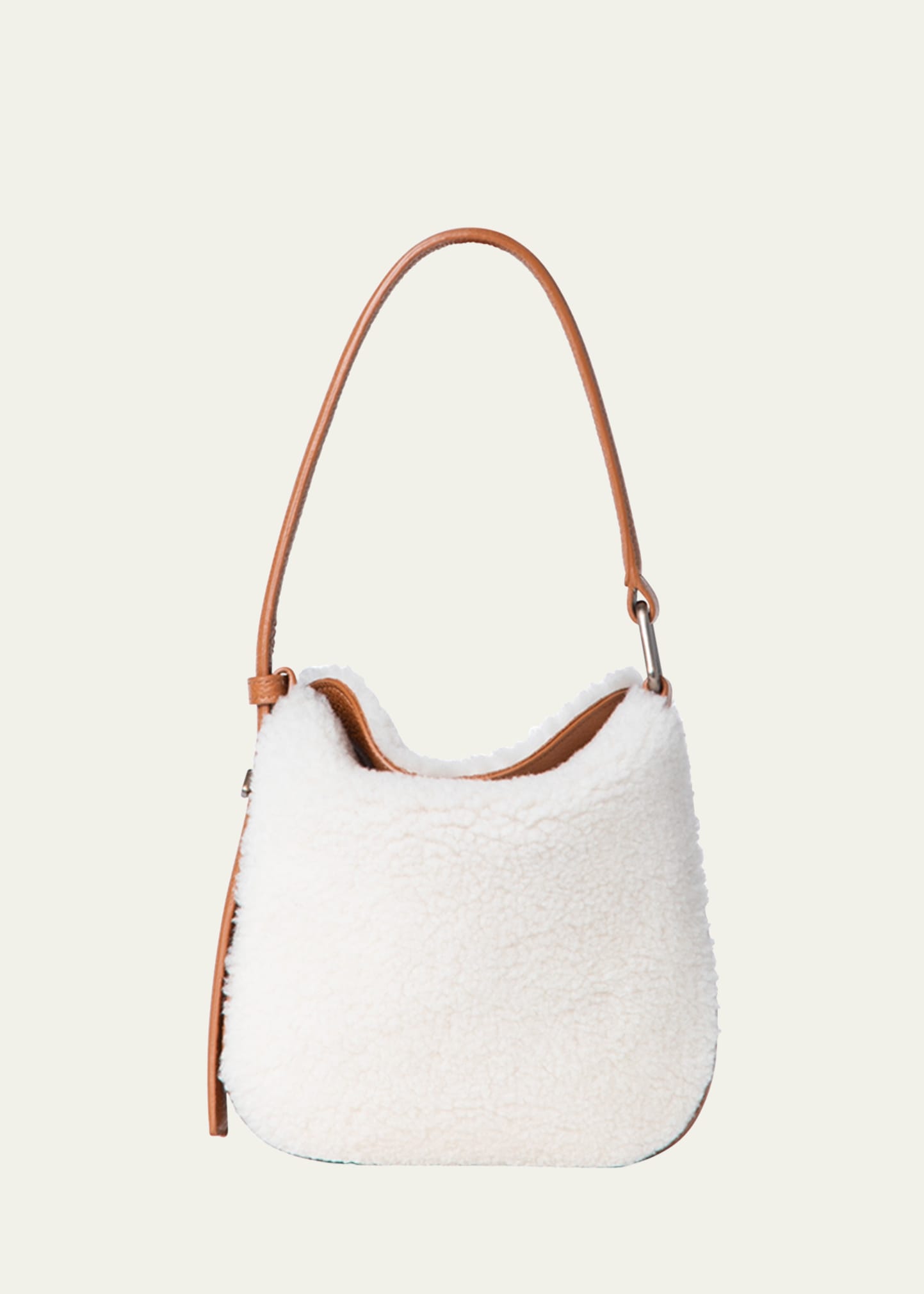Akris Anna Mini Sheep Shearling Hobo Bag In Stuccocuoio