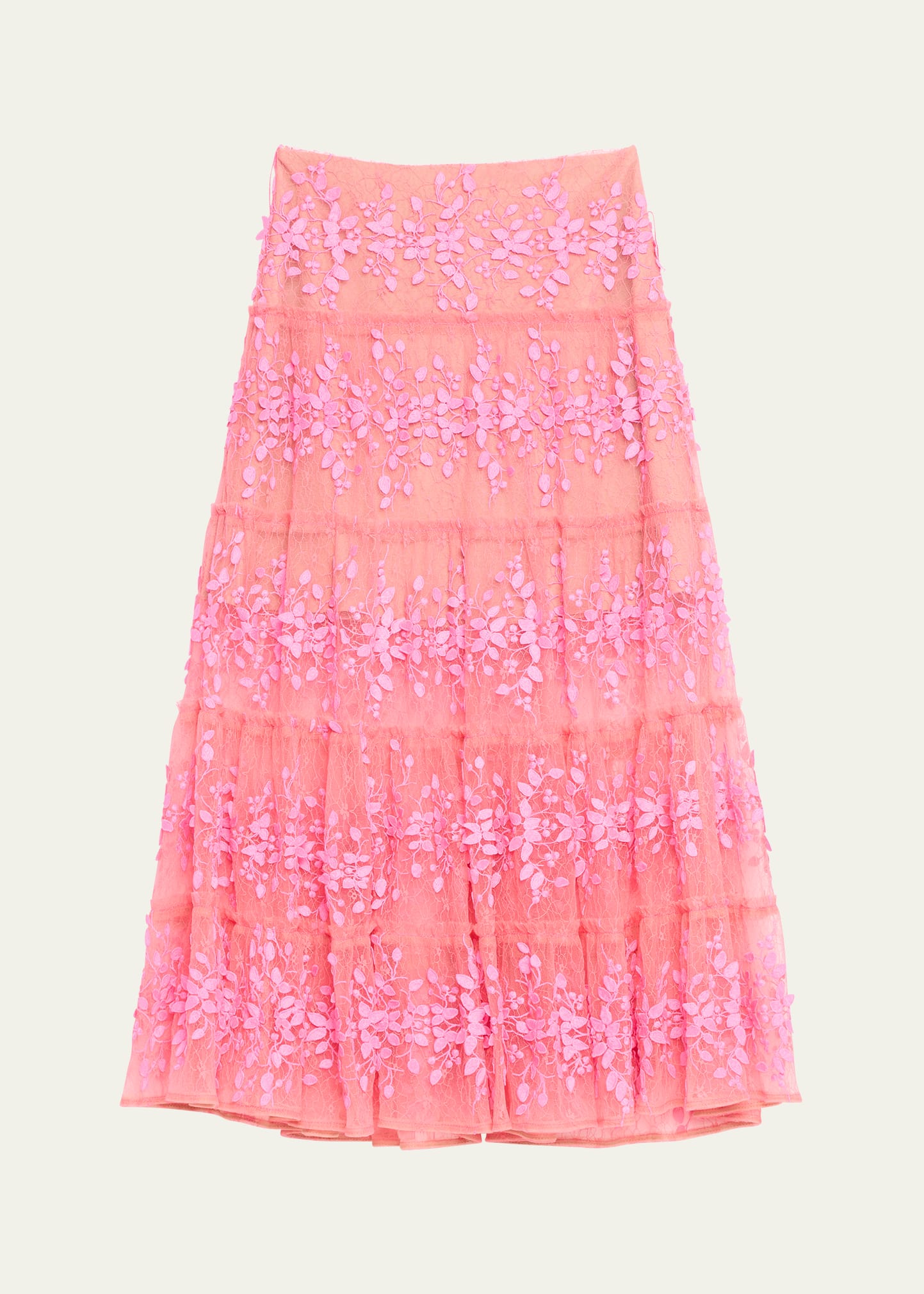 Megan Tiered Floral Applique Lace Midi Skirt