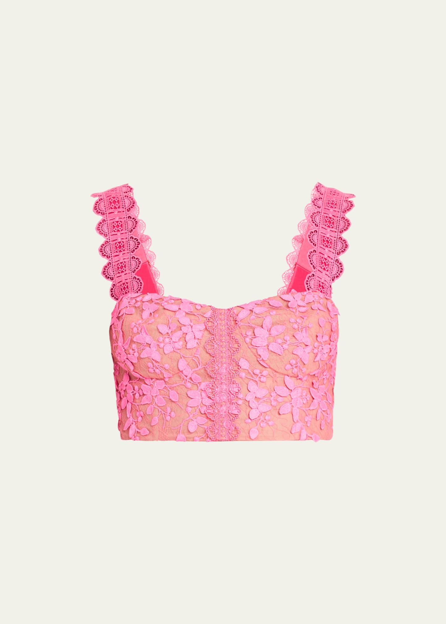 Shop Bronx And Banco Megan Floral Applique Sweetheart Crop Top In Hot Pink