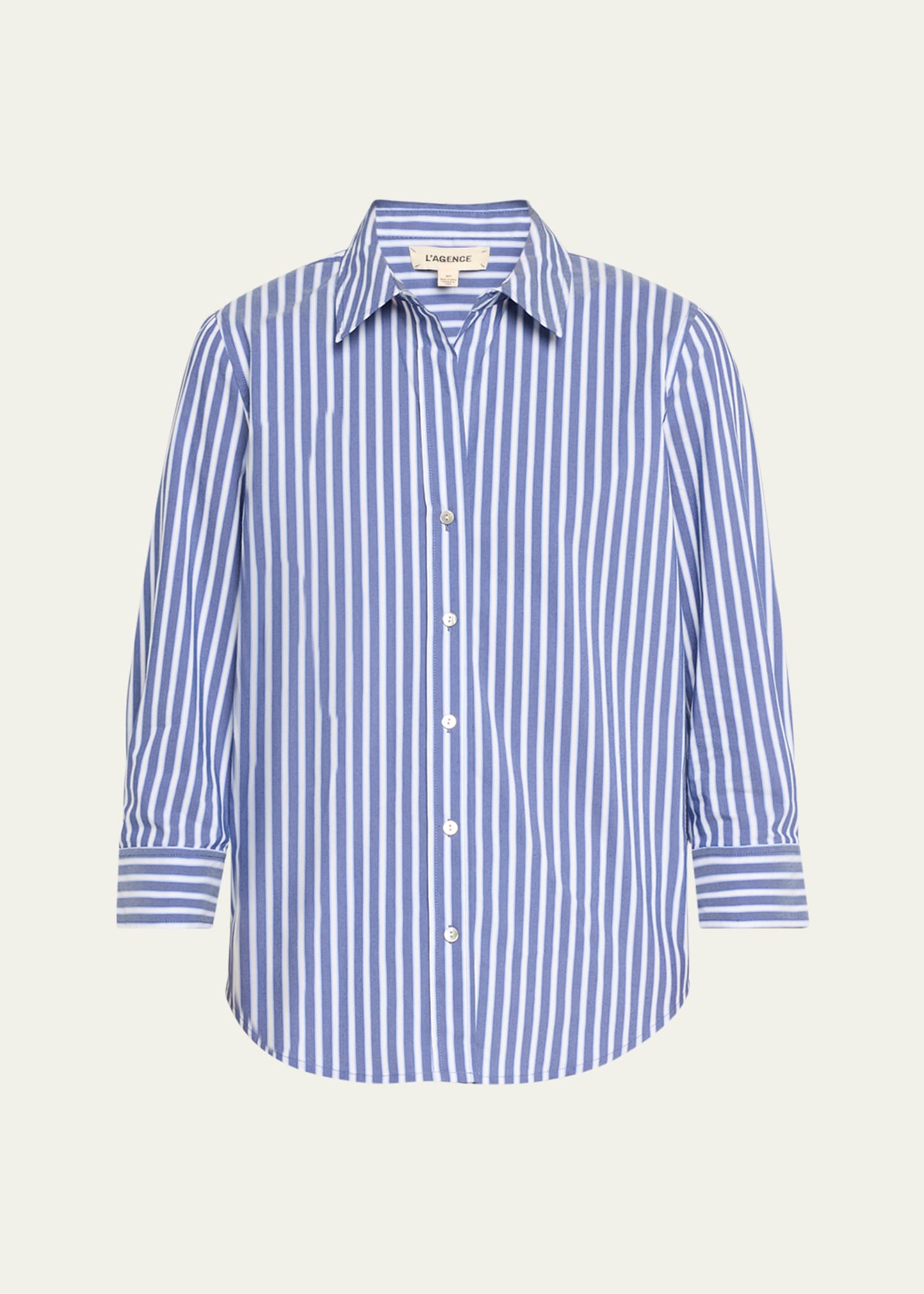 Shop L Agence Daniella Stripe Button-front Shirt In Navyblue Stripe