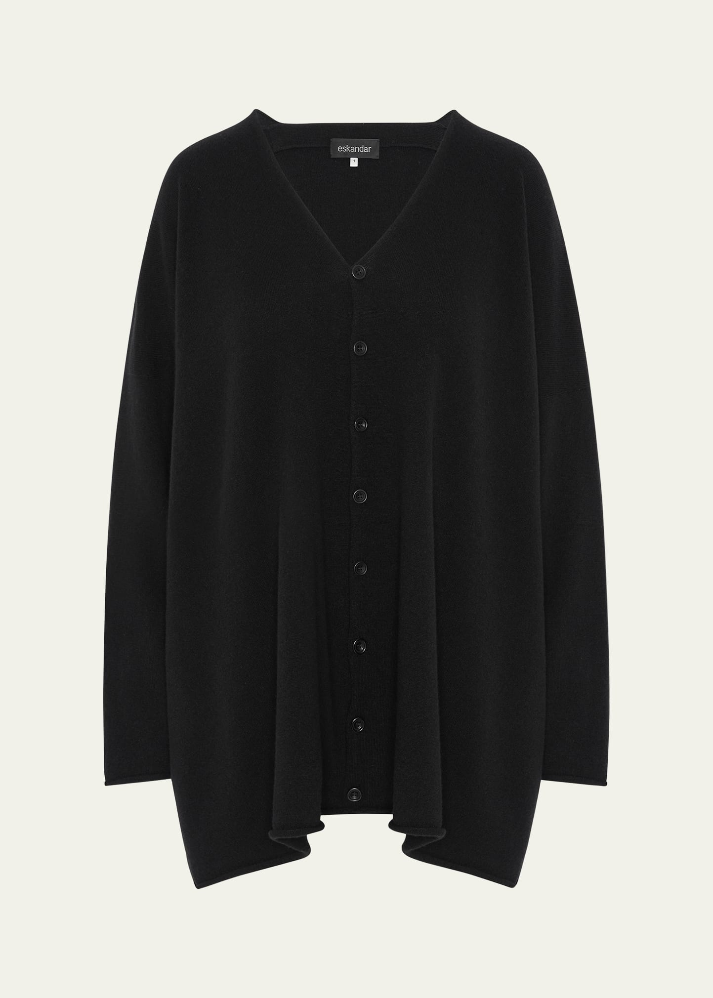 Shop Eskandar A-line V Neck Cashmere Cardigan (long Length) In Black